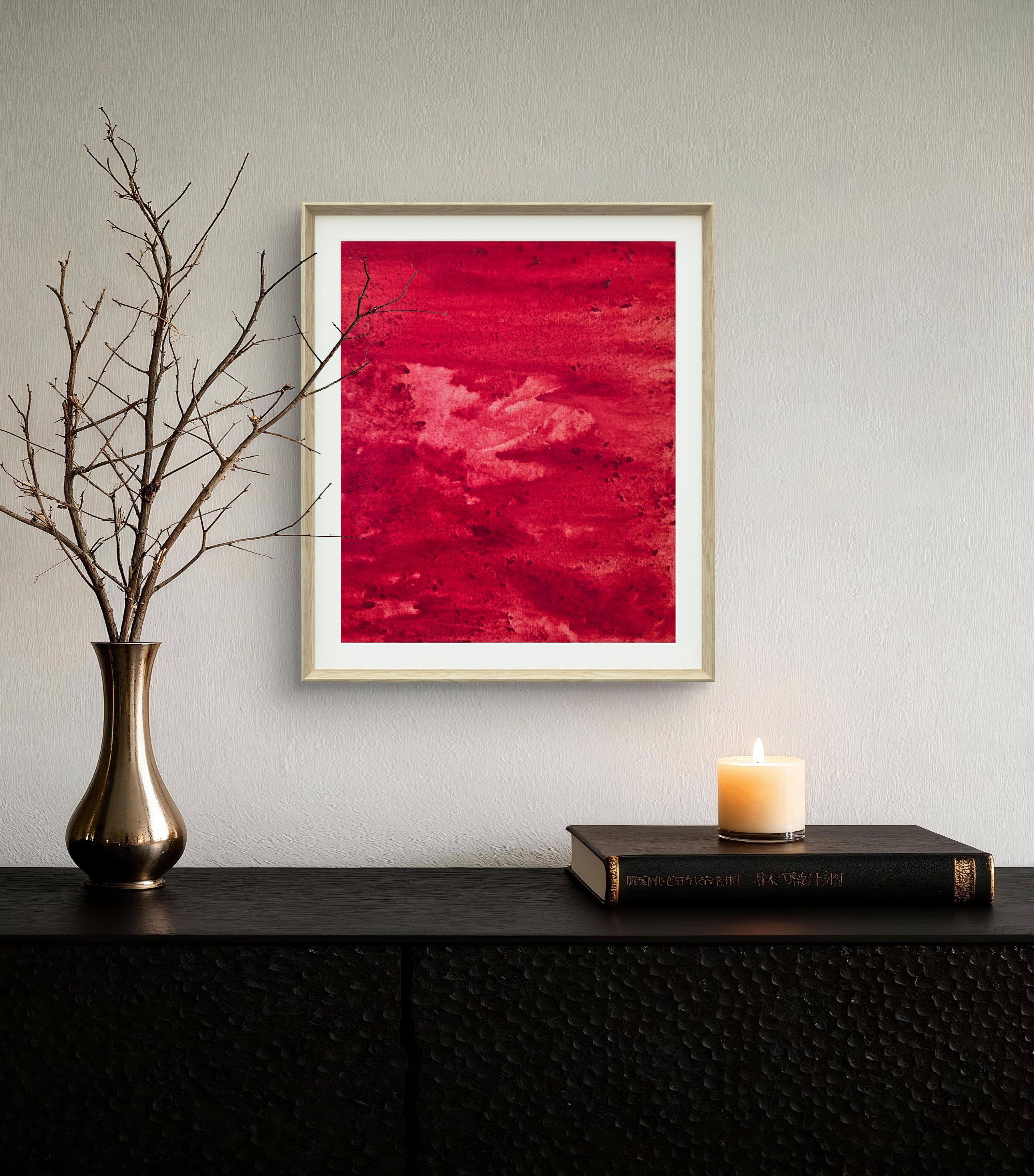 Realms of Paradise: Study 1, 2024
Oil, mixed media on paper (oil, sindur, milk paint)
22 × 19 cm x 0,2 (33 × 30 x 0,8 cm mounted)

In Realms of Paradise: Study 1, Yuliia Holovatiuk-Ungureanu explores the subtle dialogue between material and spirit