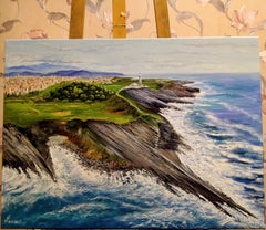 Northern Spain. Cabo Mayor Lighthouse, Landscape Painting, Oil on Canvas