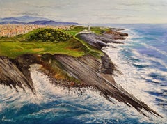 Northern Spain. Cabo Mayor Lighthouse, Landscape Painting, Oil on Canvas