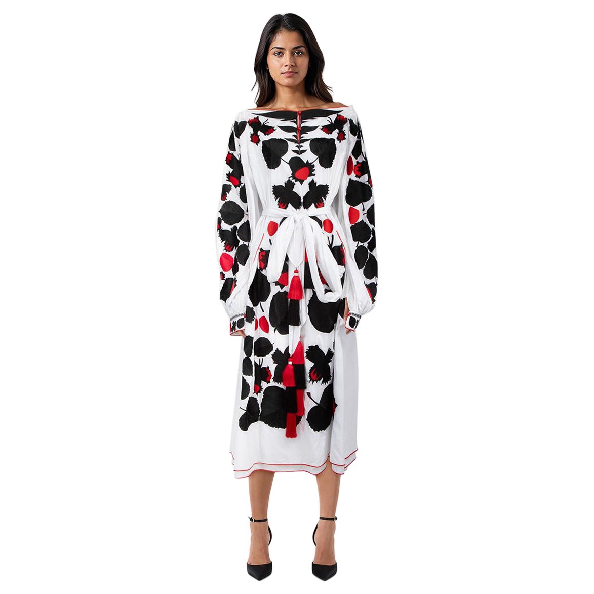 Yuliya Magdych - Robe midi brodée de fleurs avec ceinture - Taille XS
