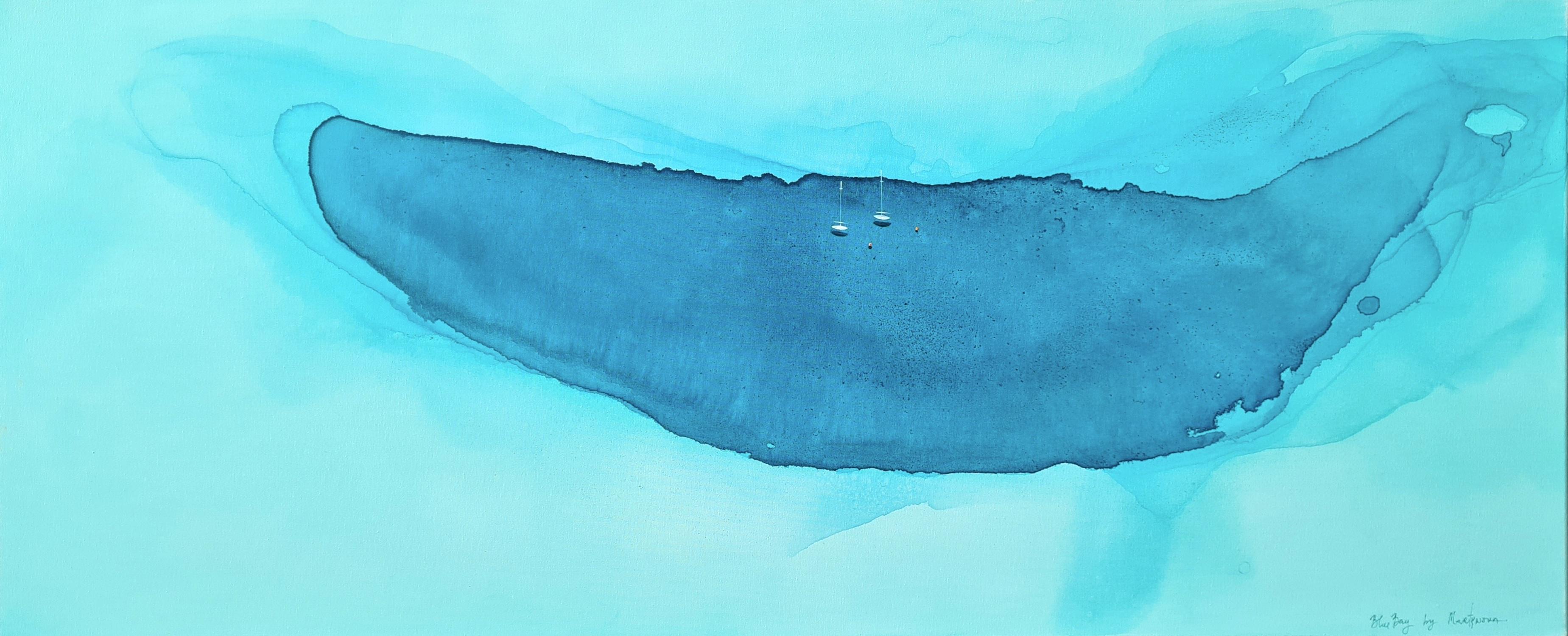 Baie bleue  Swoon, peinture originale, paysage, abstrait, ciel  - Painting de Yuliya Martynova