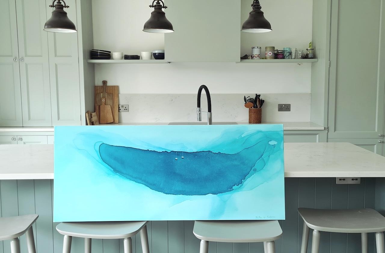 Baie bleue  Swoon, peinture originale, paysage, abstrait, ciel  - Abstrait Painting par Yuliya Martynova