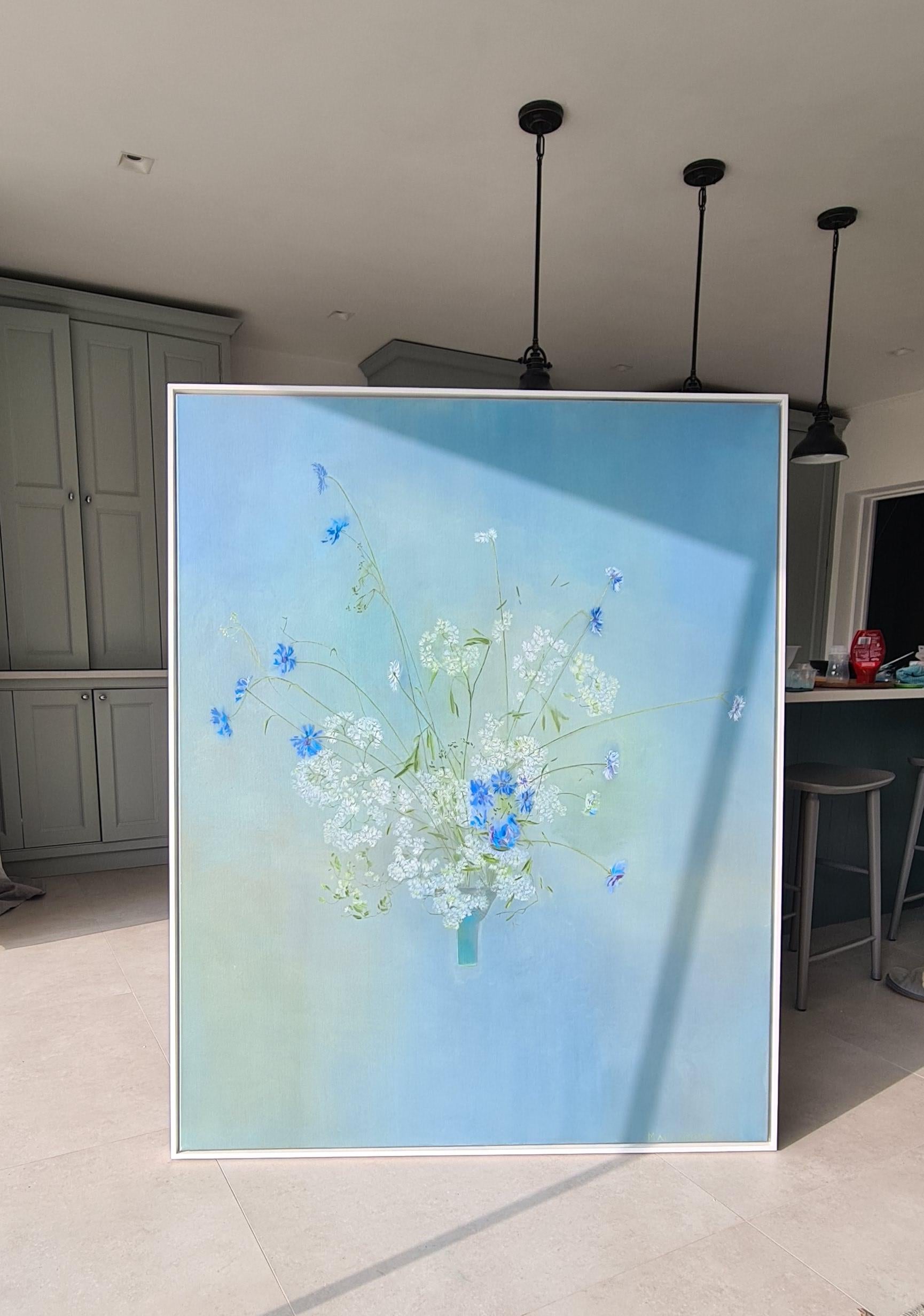 Ikebana, Original painting, Nature, Floral, Elegant, Blue, white, Flowers, Calm For Sale 7
