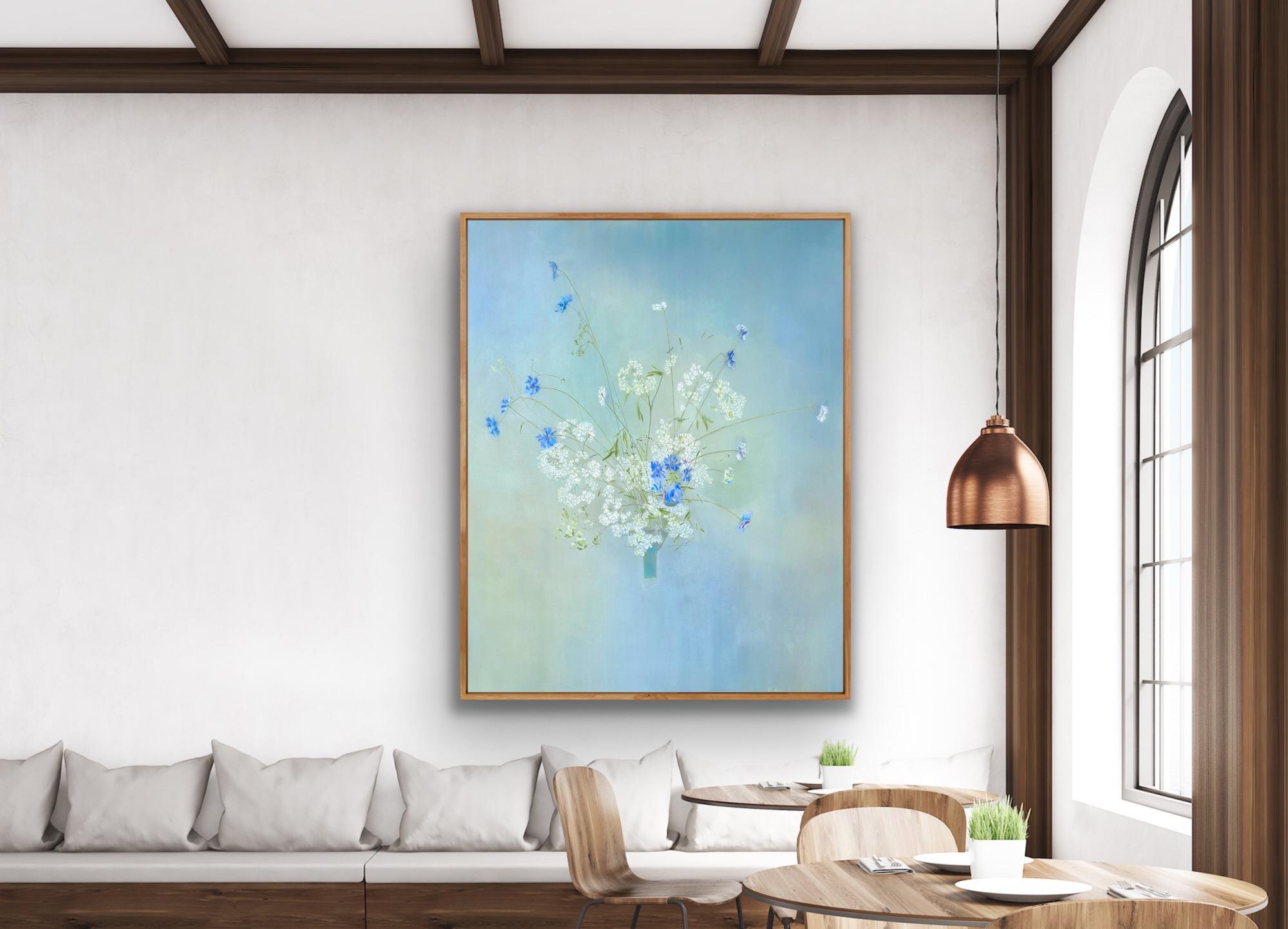 Ikebana, Original painting, Nature, Floral, Elegant, Blue, white, Flowers, Calm For Sale 8