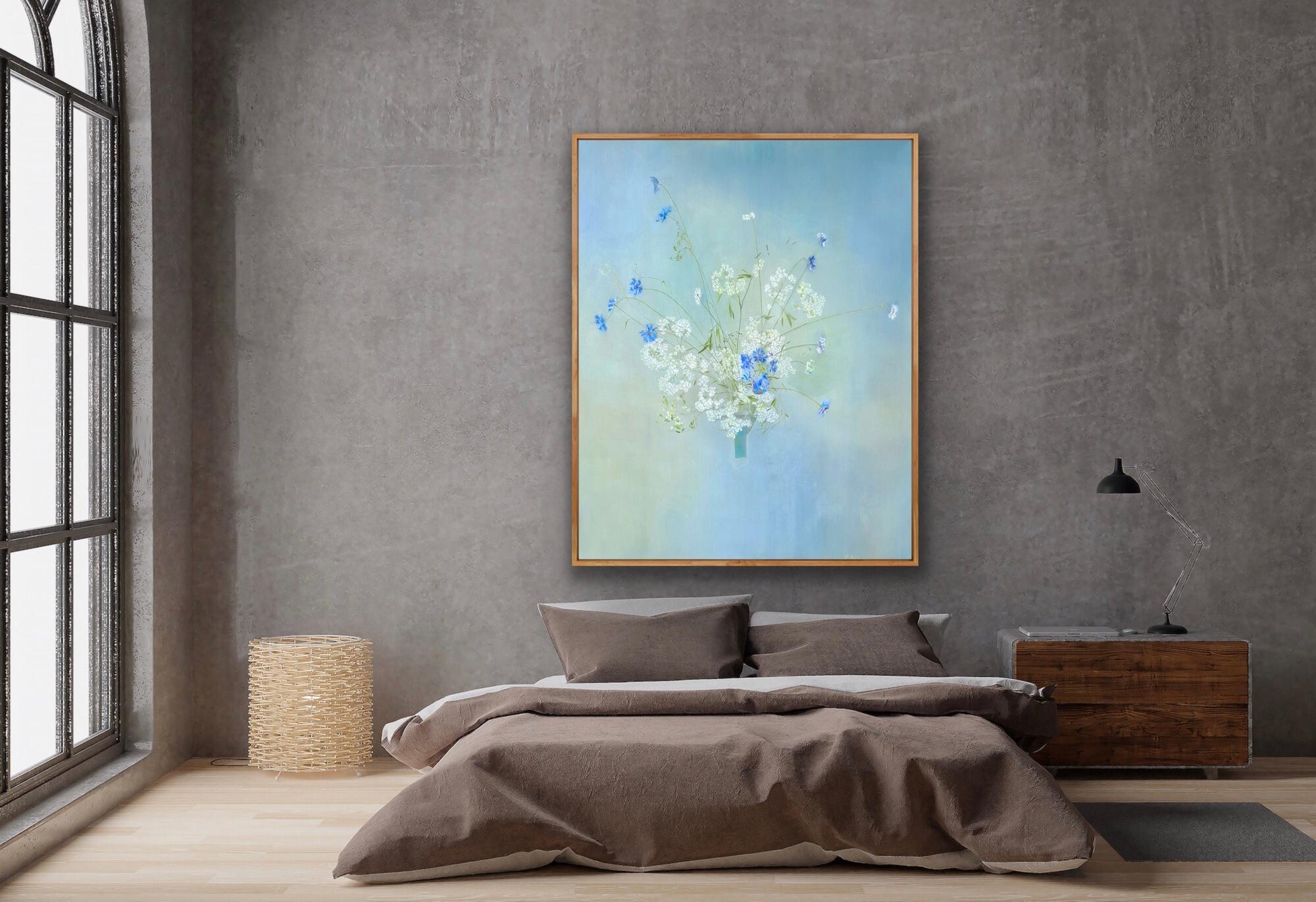Ikebana, Original painting, Nature, Floral, Elegant, Blue, white, Flowers, Calm For Sale 9