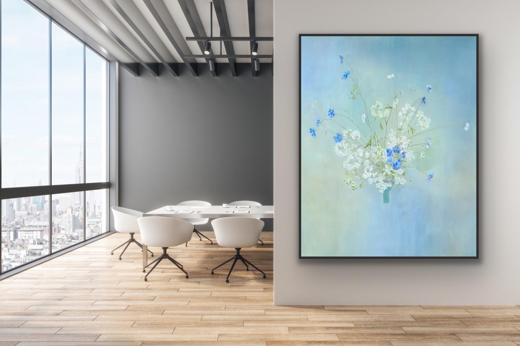 Ikebana, Original painting, Nature, Floral, Elegant, Blue, white, Flowers, Calm For Sale 10