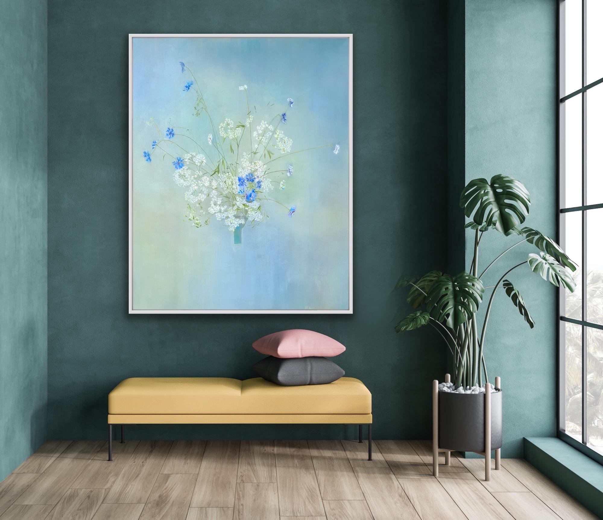 Ikebana, Original painting, Nature, Floral, Elegant, Blue, white, Flowers, Calm For Sale 11