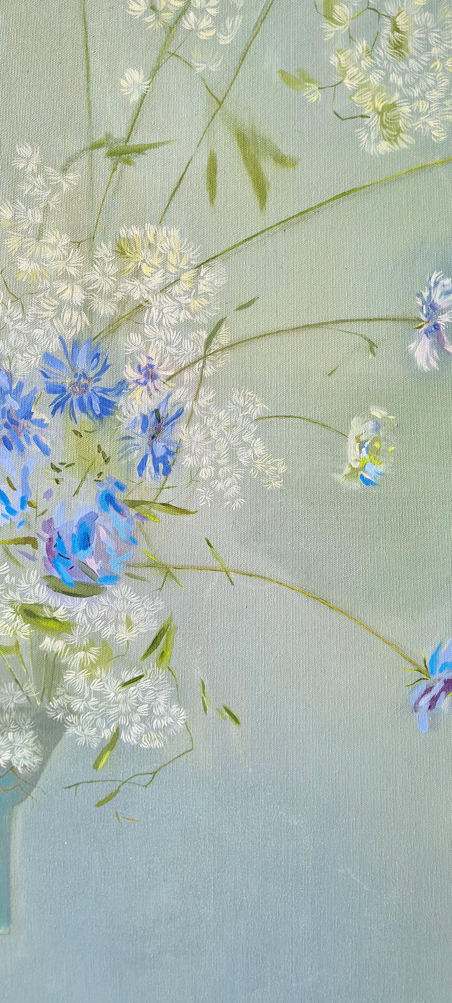 Ikebana, Original painting, Nature, Floral, Elegant, Blue, white, Flowers, Calm For Sale 2