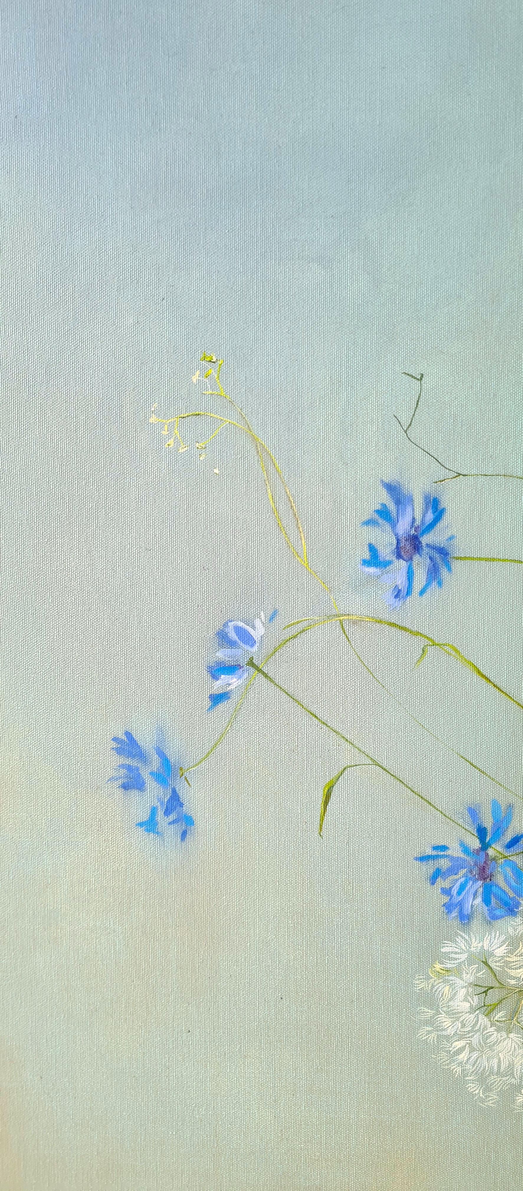 Ikebana, Original painting, Nature, Floral, Elegant, Blue, white, Flowers, Calm For Sale 3