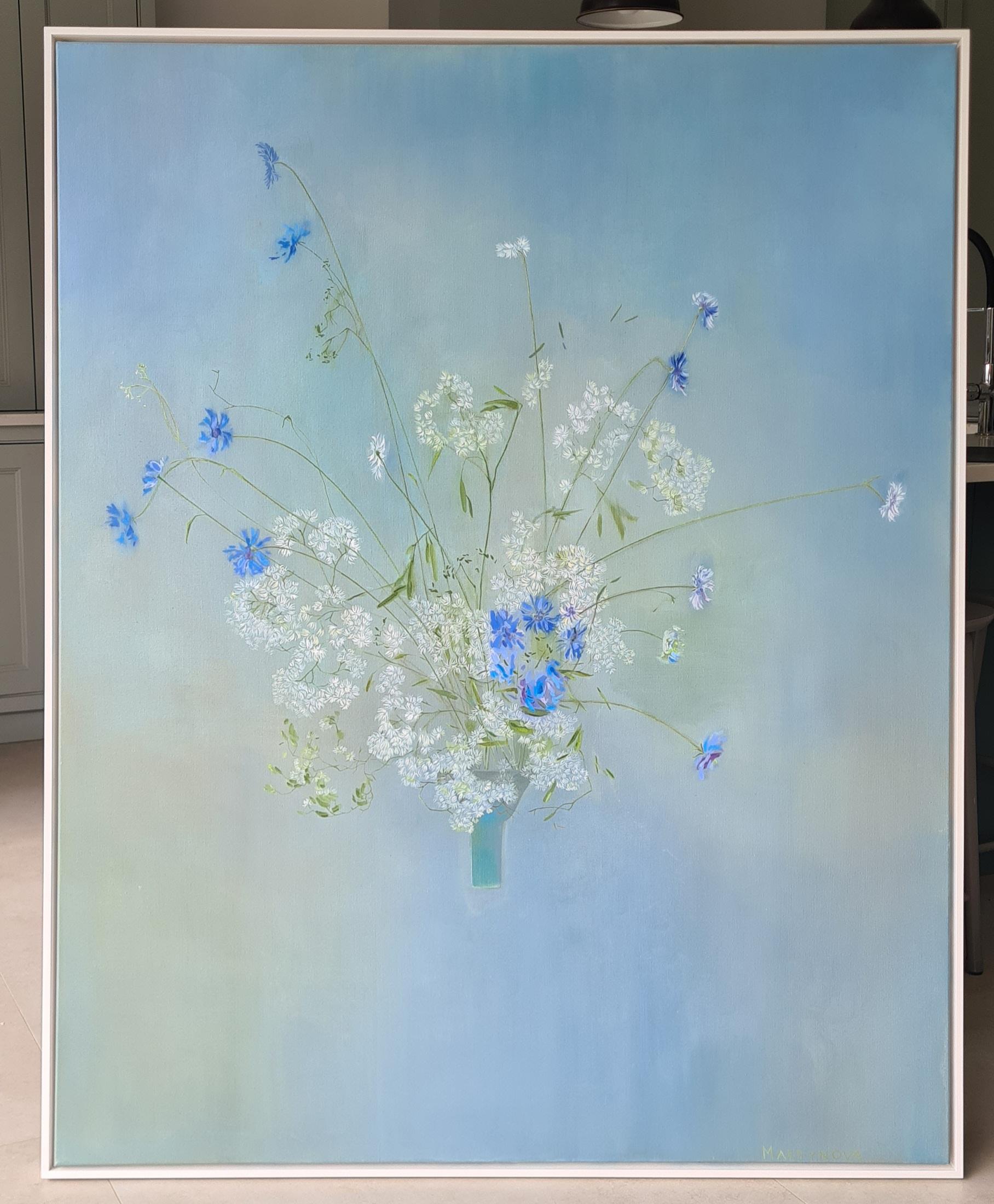 Ikebana, Original painting, Nature, Floral, Elegant, Blue, white, Flowers, Calm For Sale 4