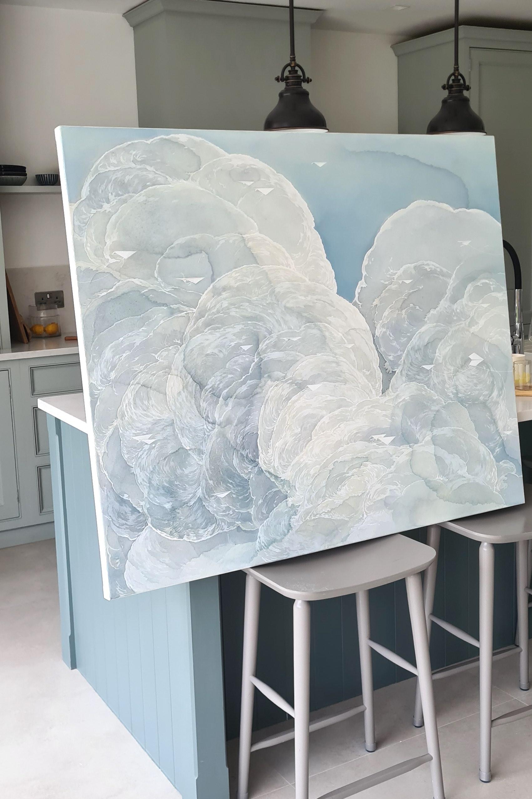 Migration  Crossroads, Original Painting, Clouds, Dreamy, Blues, Whites For Sale 14
