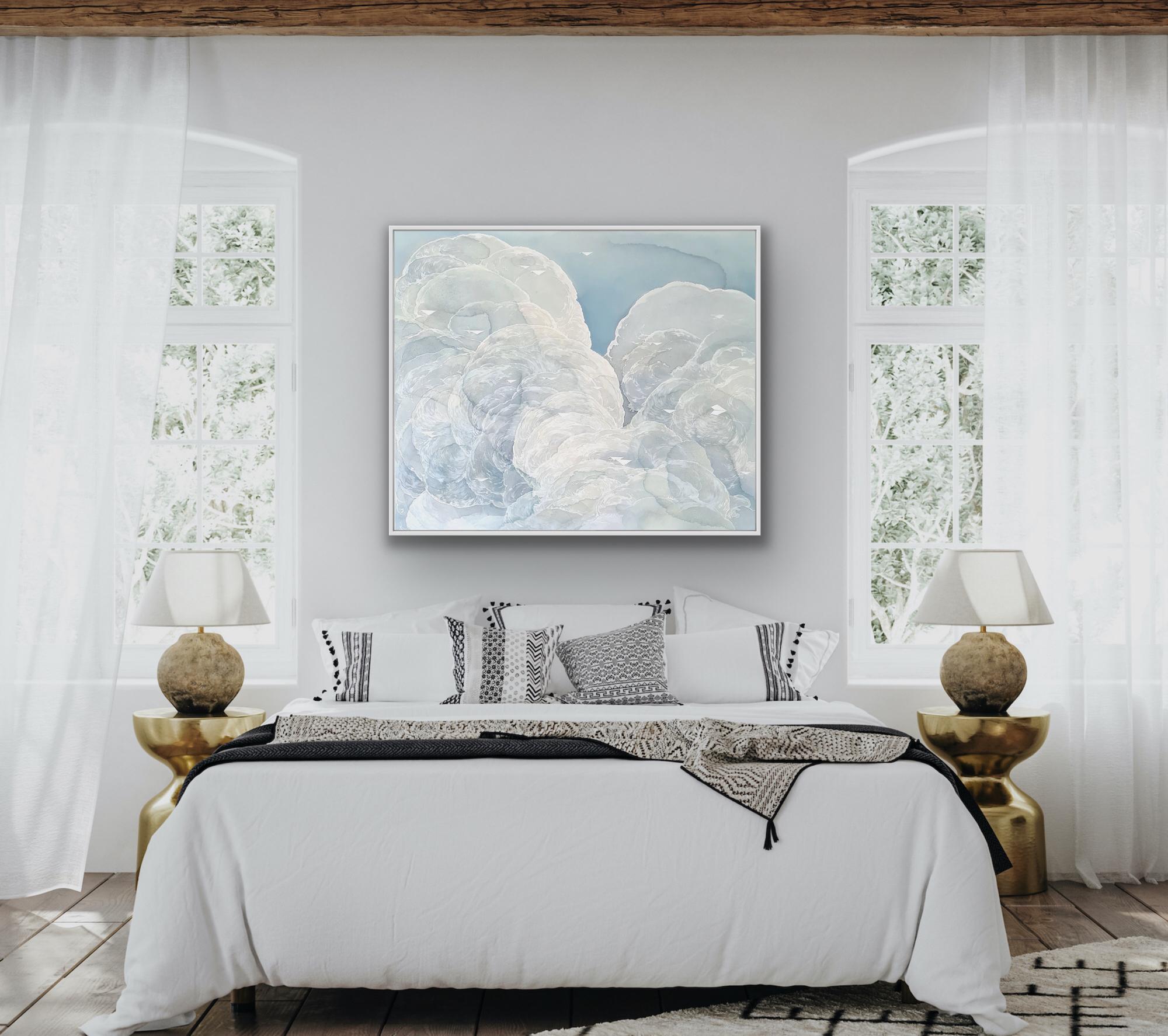 Migration  Crossroads, Original Painting, Clouds, Dreamy, Blues, Whites For Sale 5