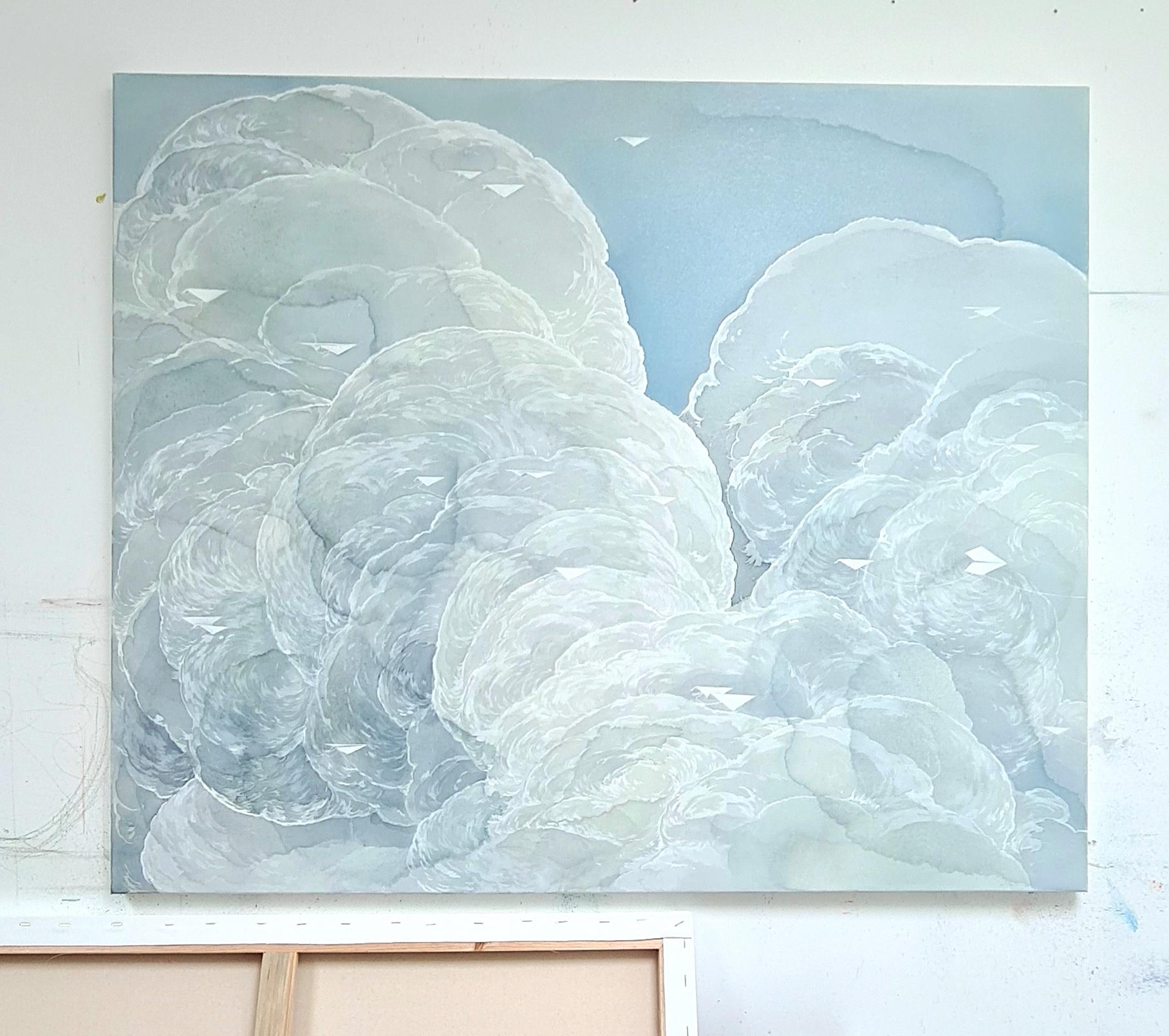 Migration  Crossroads, Original Painting, Clouds, Dreamy, Blues, Whites For Sale 6
