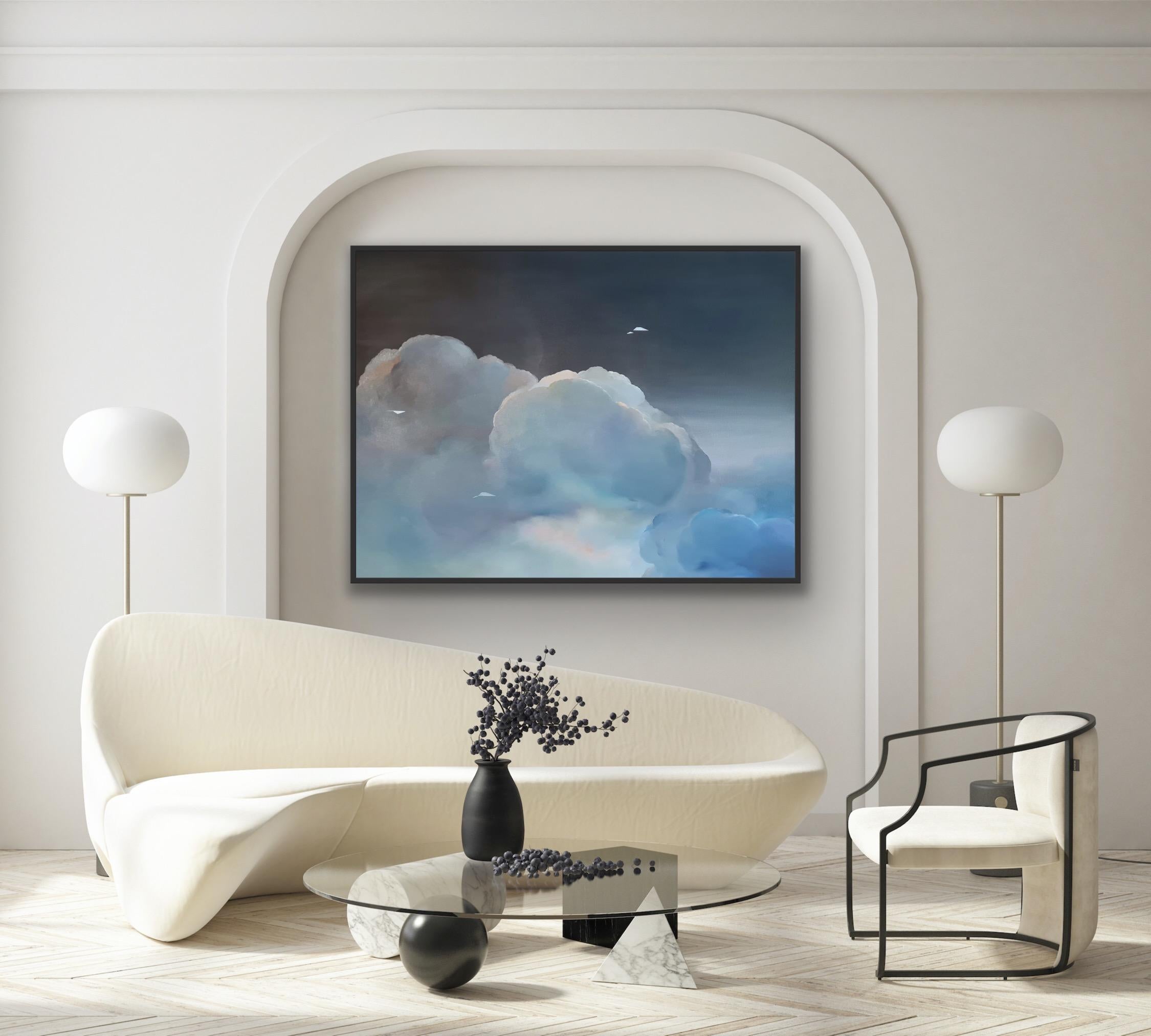 Migration: DeJa V, Originalgemälde, Himmelslandschaft, Abstrakt, Wolken, Nacht, Blau – Painting von Yuliya Martynova