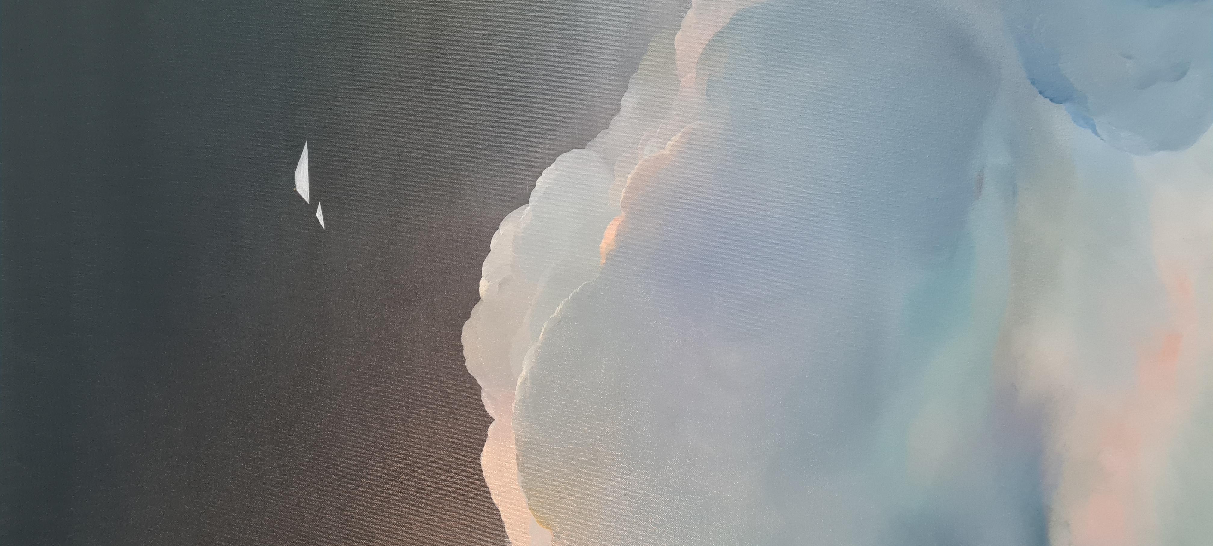 Migration: DeJa V, Originalgemälde, Himmelslandschaft, Abstrakt, Wolken, Nacht, Blau im Angebot 2