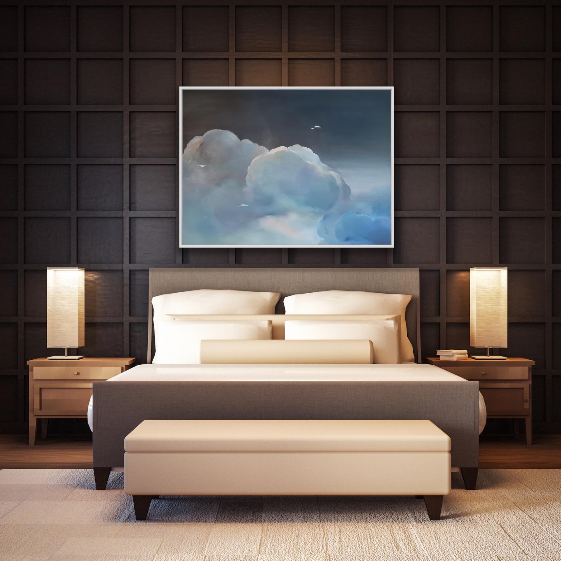 Migration: DeJa V, Original painting, Skyscape, Abstract, Clouds, Night, Blue For Sale 5