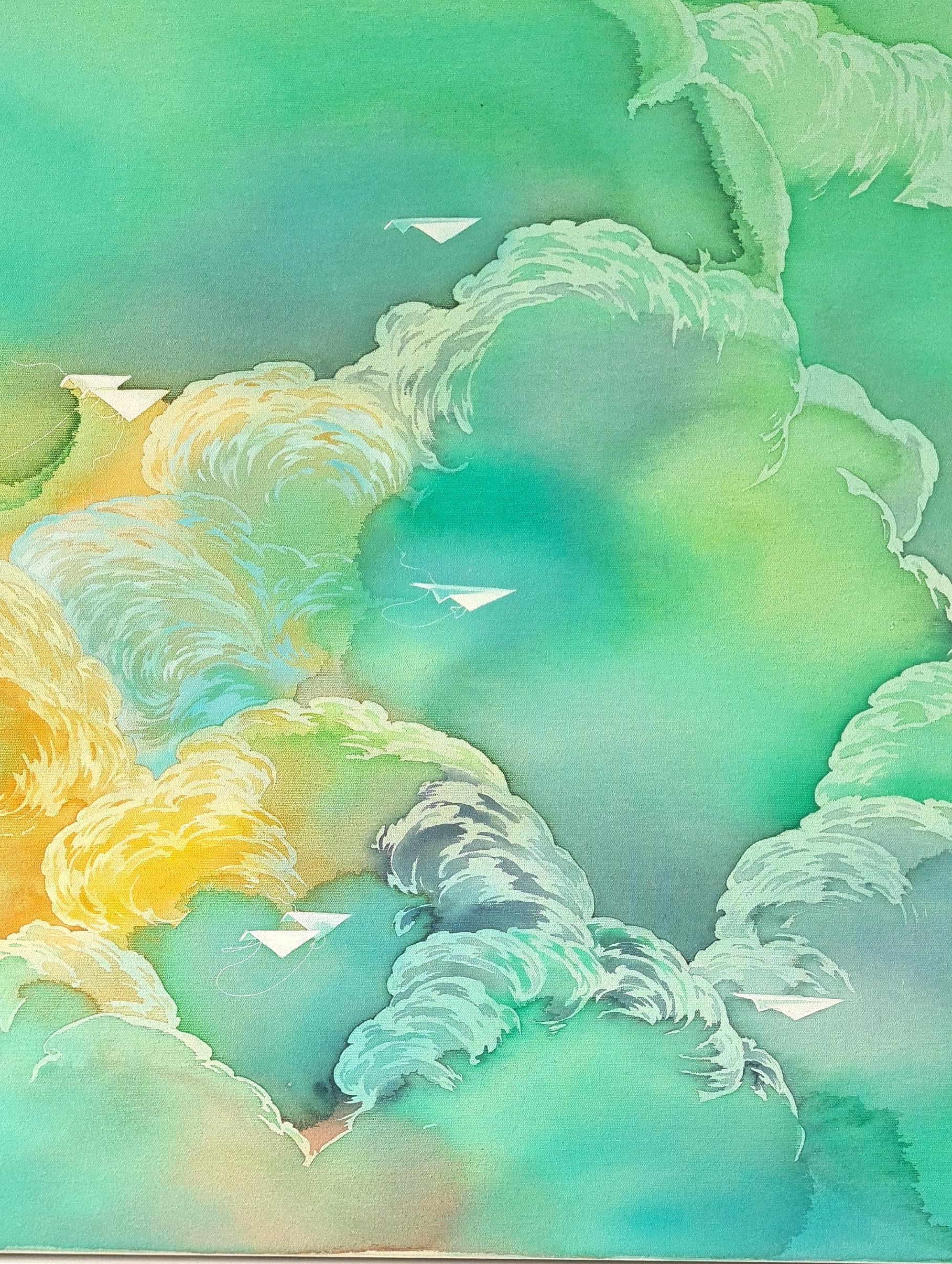 Migration  Emerald, Original Painting, Clouds, Dreamy, Greens, Blues, Yellows For Sale 10