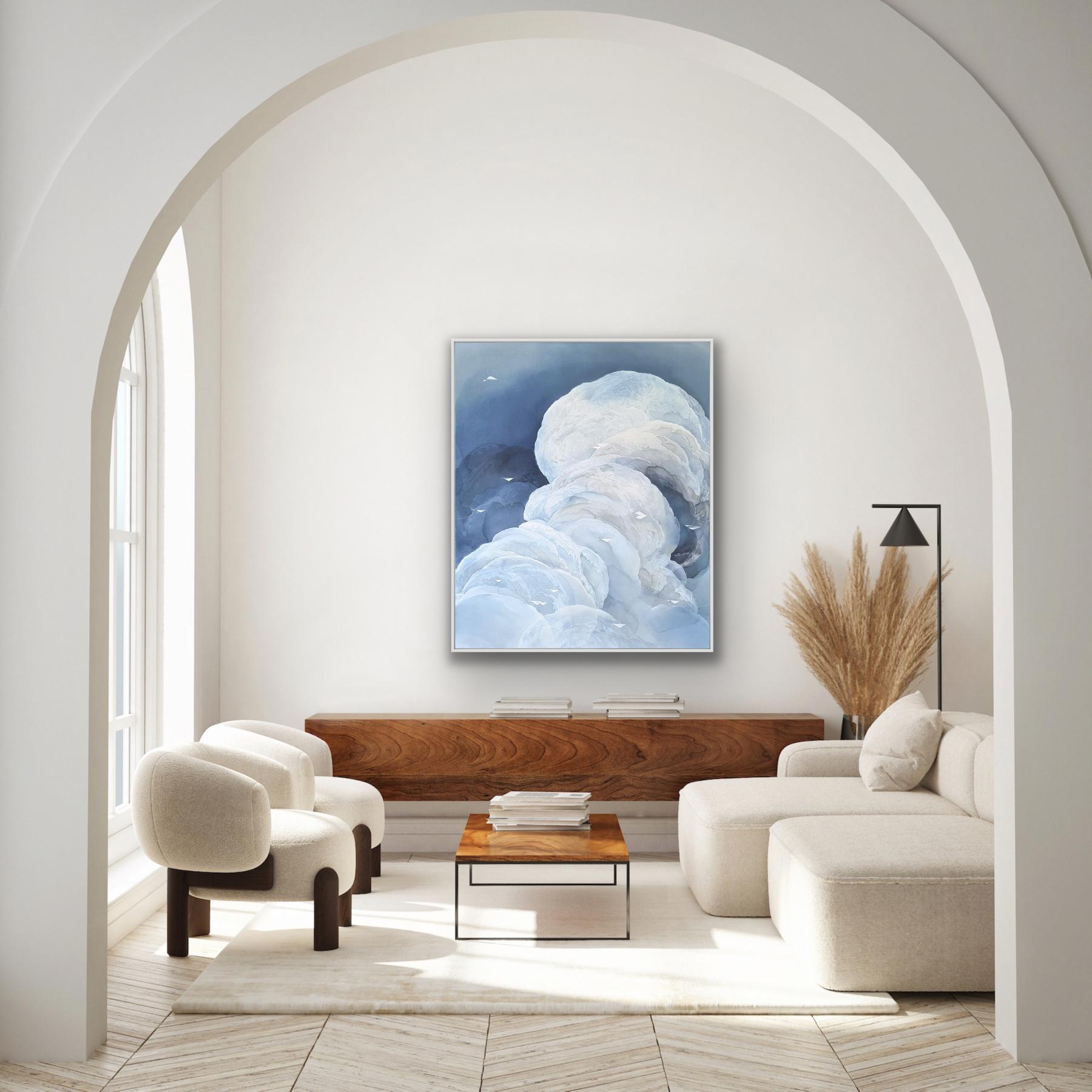 Migration  Milky Way, Original Painting, Abstract, Illustrative Art, Clouds - Blue Landscape Painting by Yuliya Martynova