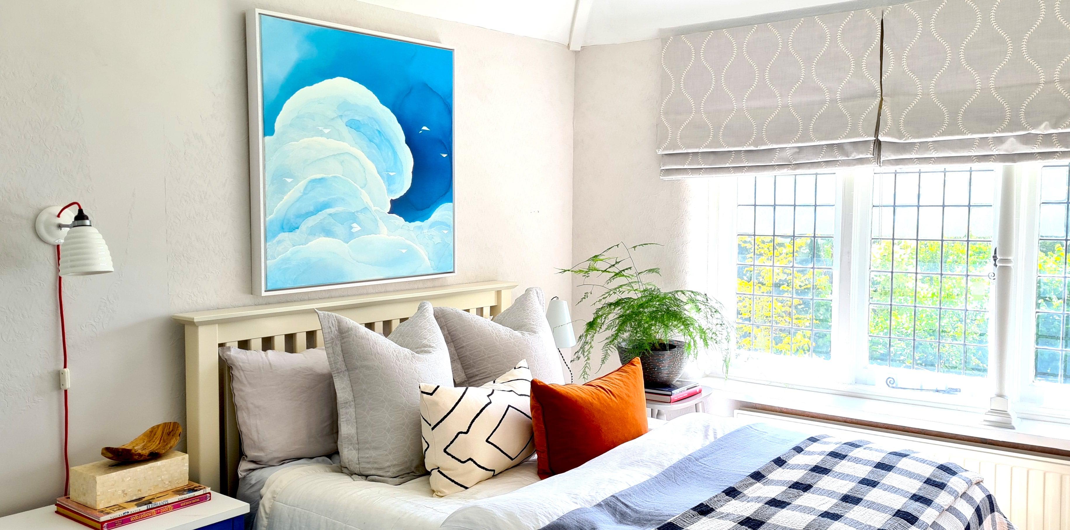Migration  Sapphire , Original Painting, Abstract, Illustrative Art, Clouds For Sale 1