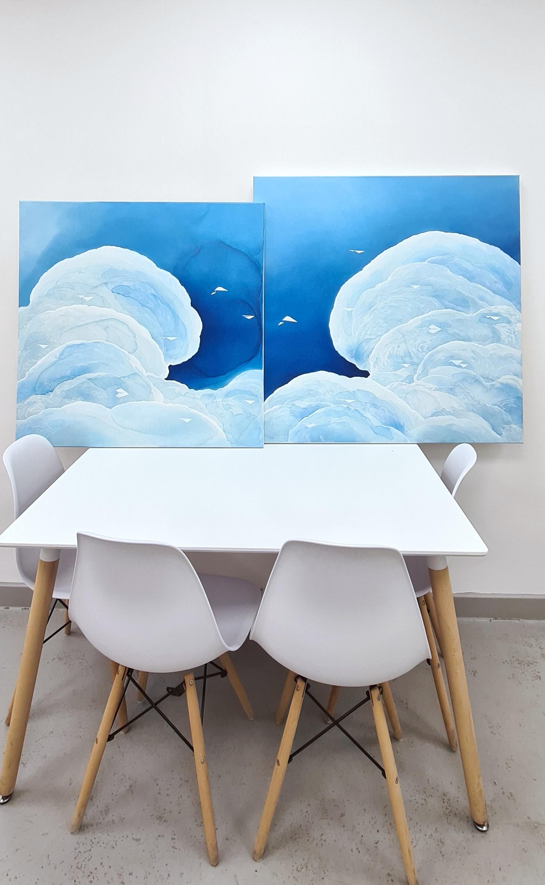 Migration  Saphir, peinture originale, abstrait, art illustré, nuages 1