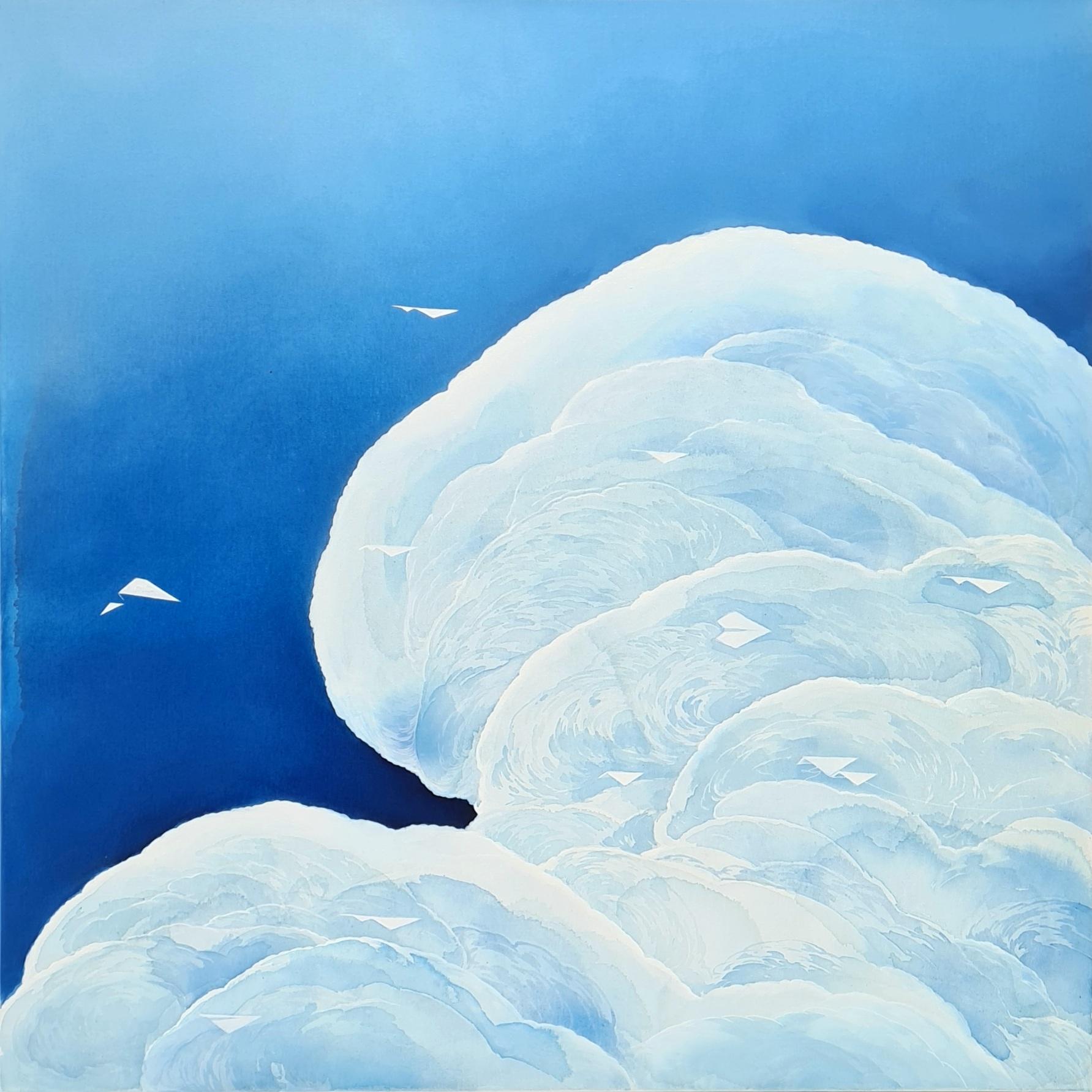 Migration  Sapphire , Original Painting, Abstract, Illustrative Art, Clouds For Sale 5