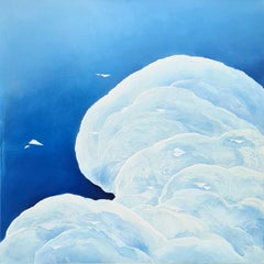 Migration  Saphir, peinture originale, abstrait, art illustré, nuages