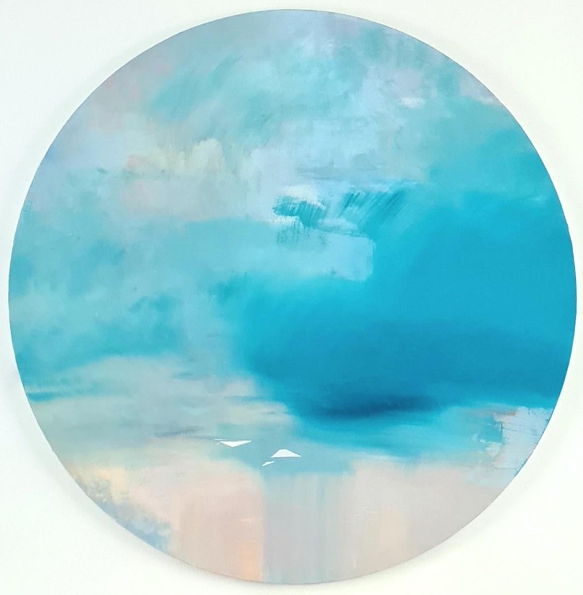 Migration: Teal, Original painting, Landscape, Abstract, Oil, Circle art, Blue - Painting by Yuliya Martynova