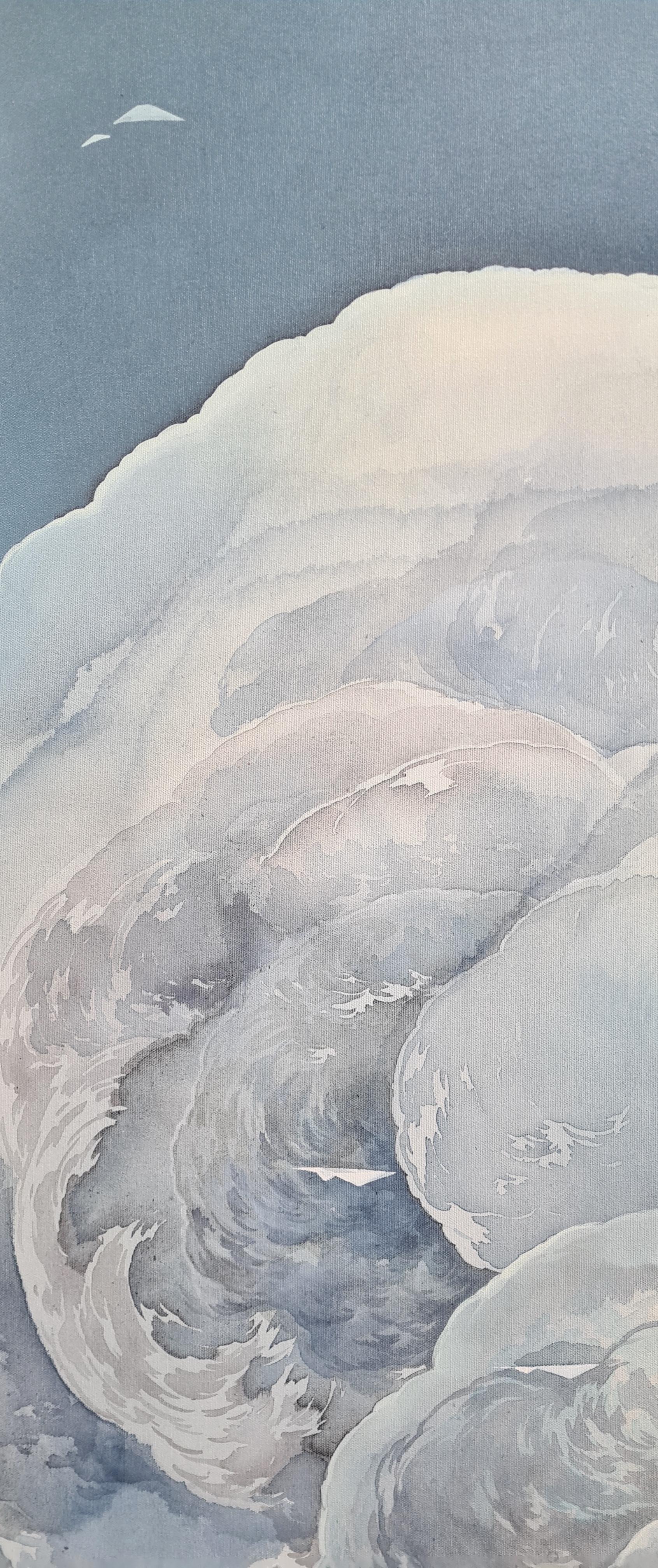 PROCESSO: La sottopittura viene eseguita con l'acquerello. Si tratta di un'operazione davvero complicata per diversi motivi. Mi ci è voluto un bel po' di tempo per trovare la tela adatta all'effetto. Affinché la vernice mi dia questi bellissimi