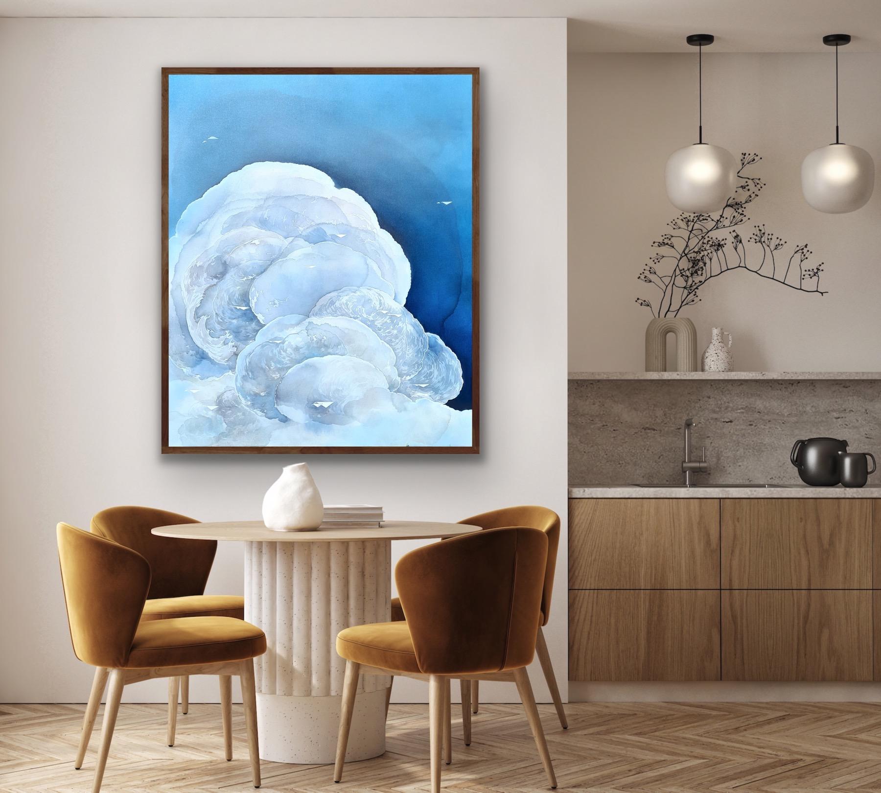Migration: Voyager, Original painting, Landscape, Abstract, Clouds, Blue, Planes For Sale 4