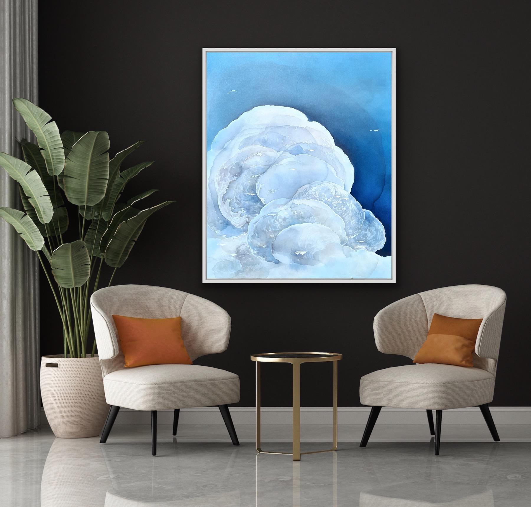 Migration: Voyager, Original painting, Landscape, Abstract, Clouds, Blue, Planes For Sale 6