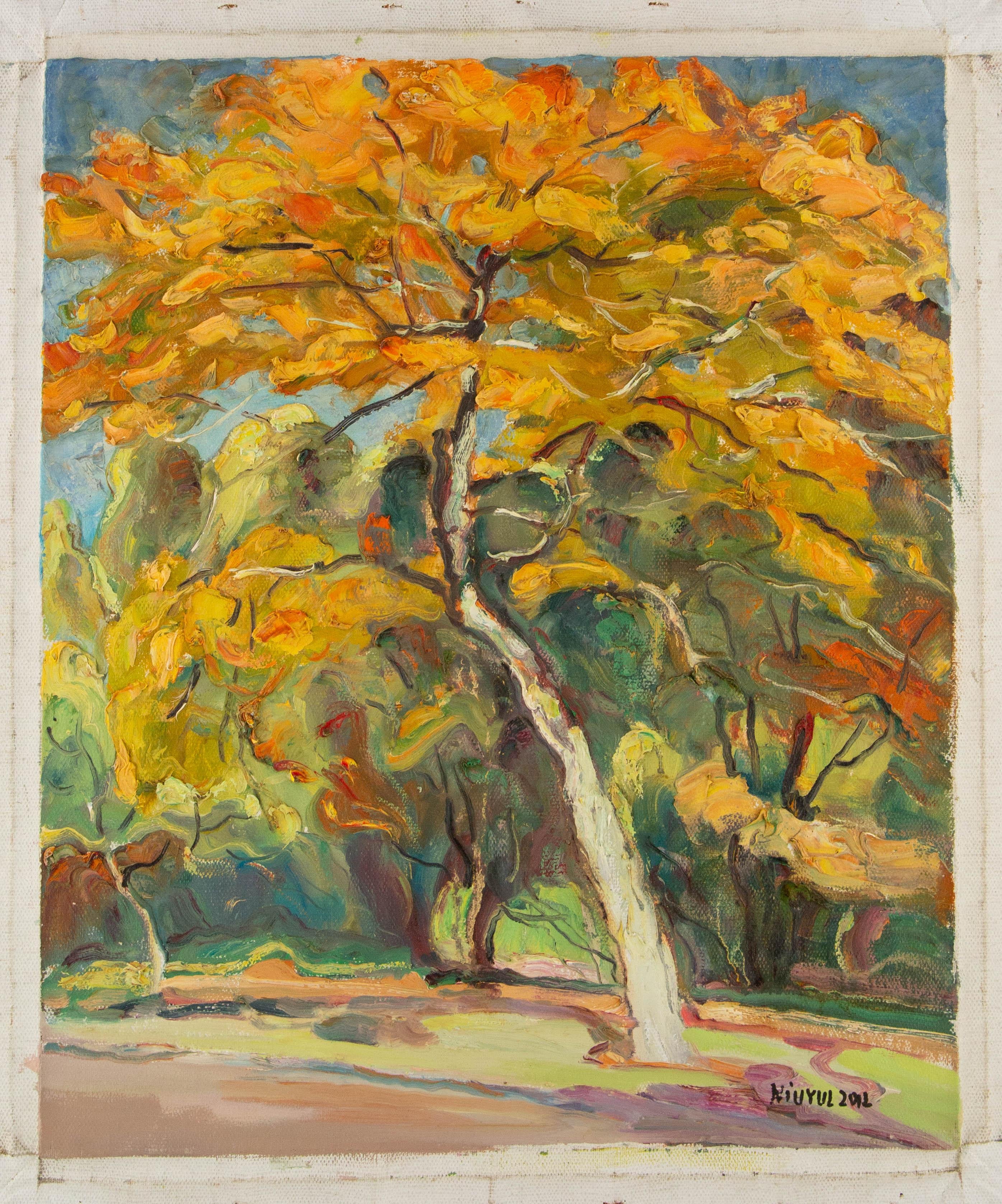 Peinture à l'huile originale du paysage Yulong Niu « Le jour d'automne » en vente 3