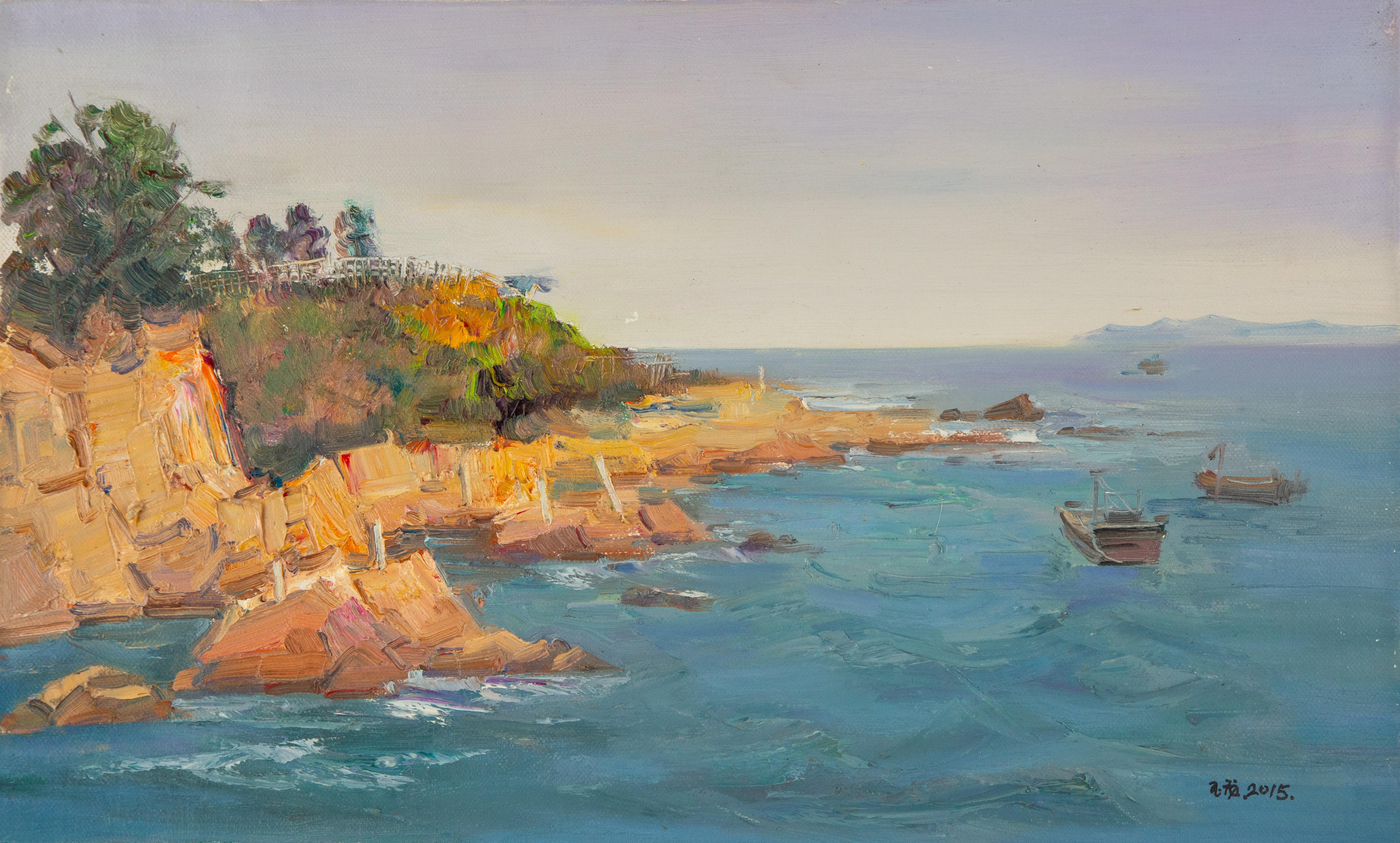 YuLong Niu Landscape Painting - Yulong Niu Waterscape Original Oil On Canvas "Qingdao Style 6"