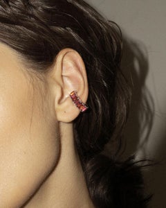 Yulyo S Phalanx Ring / Ear Cuff with Baguette Lab Emeralds, 18k Gold