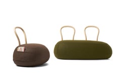 Yum Yum Large Pouf in Brown Fabric by Lapo Ciatti