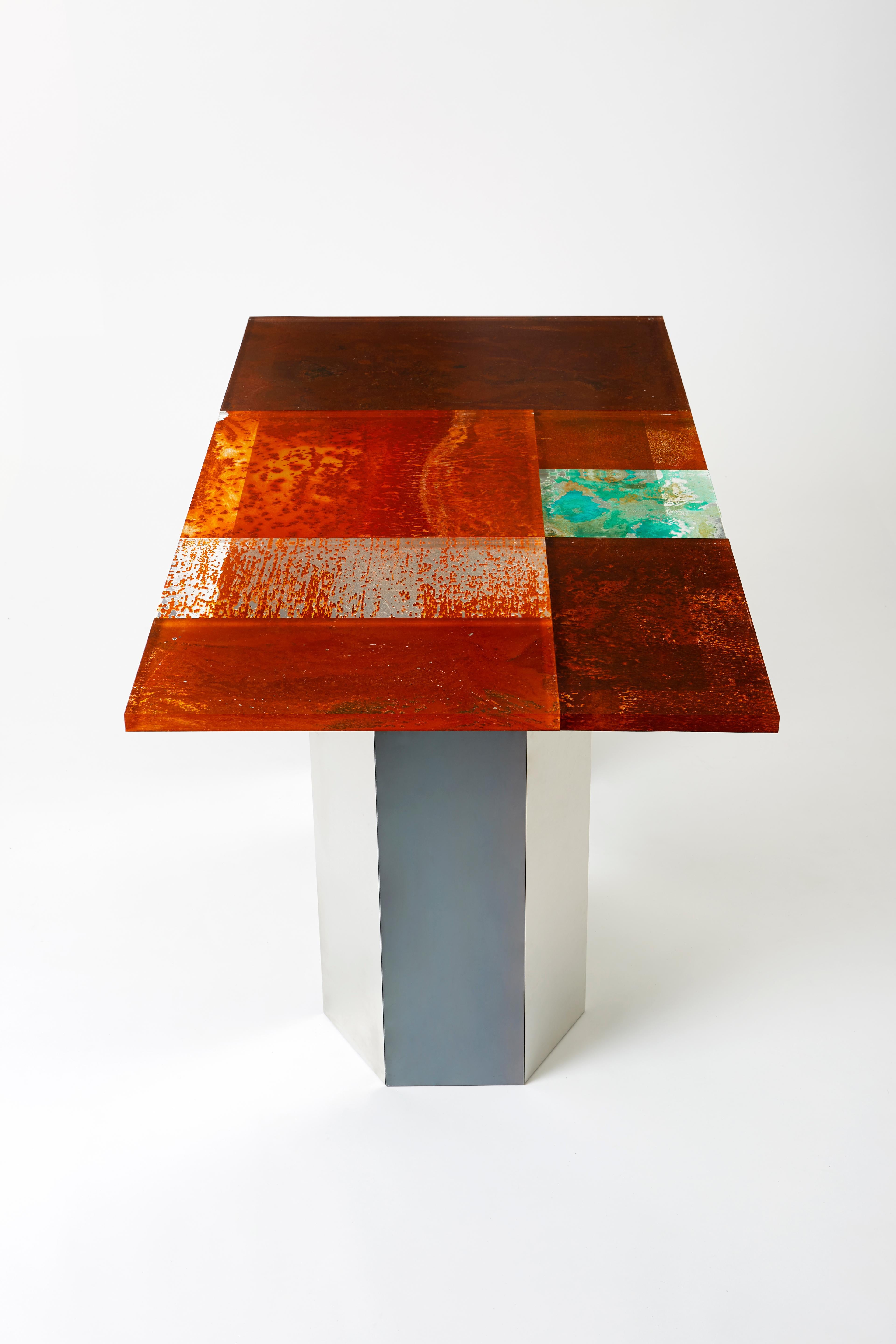 Dining table designed by Yuma Kano.
Unique surface material of doors are acrylic. This acrylic is what rust was transformed. Artist calls it 