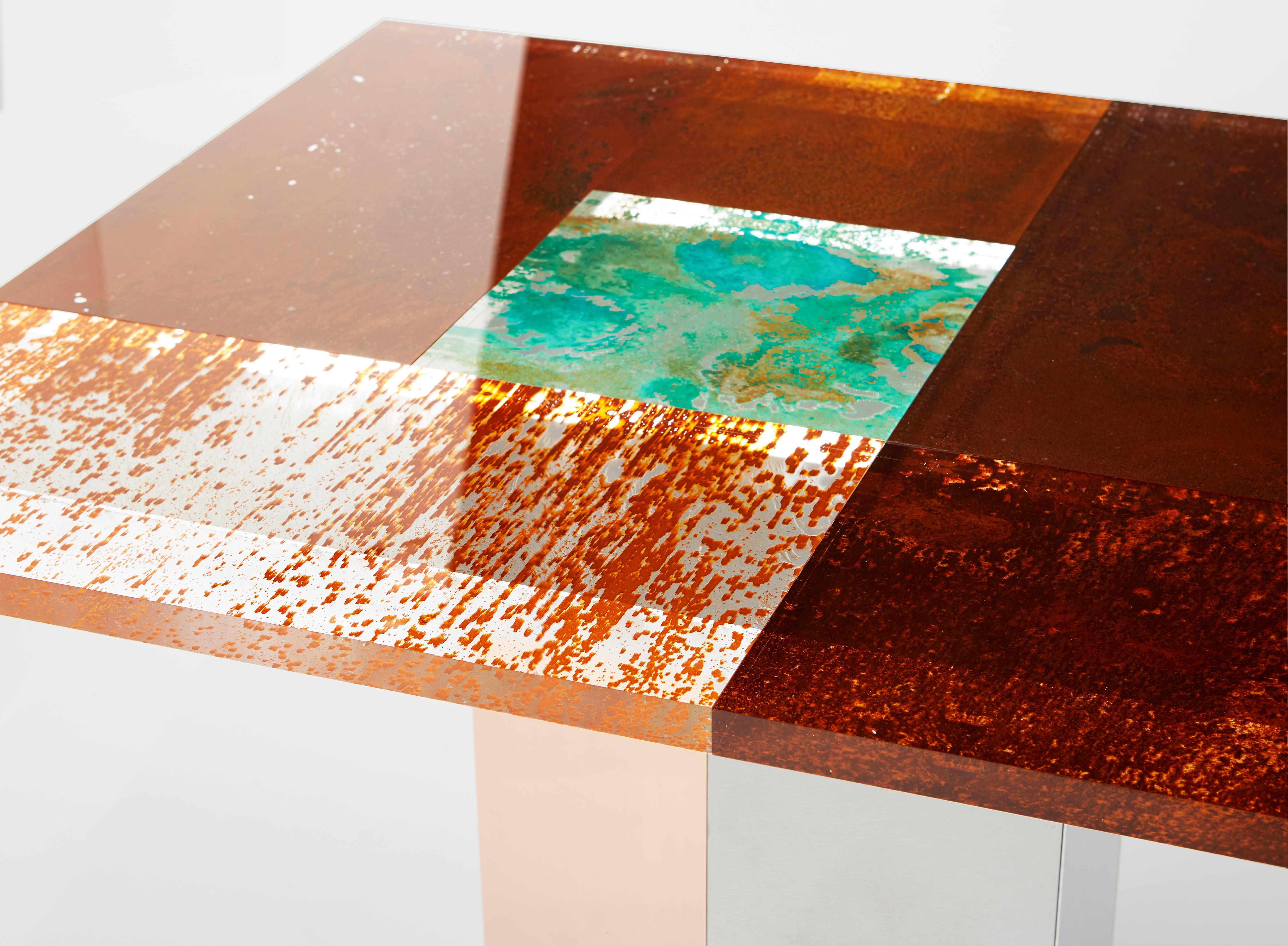 Japanese Yuma Kano Rust Harvest Dining Table Acrylic For Sale