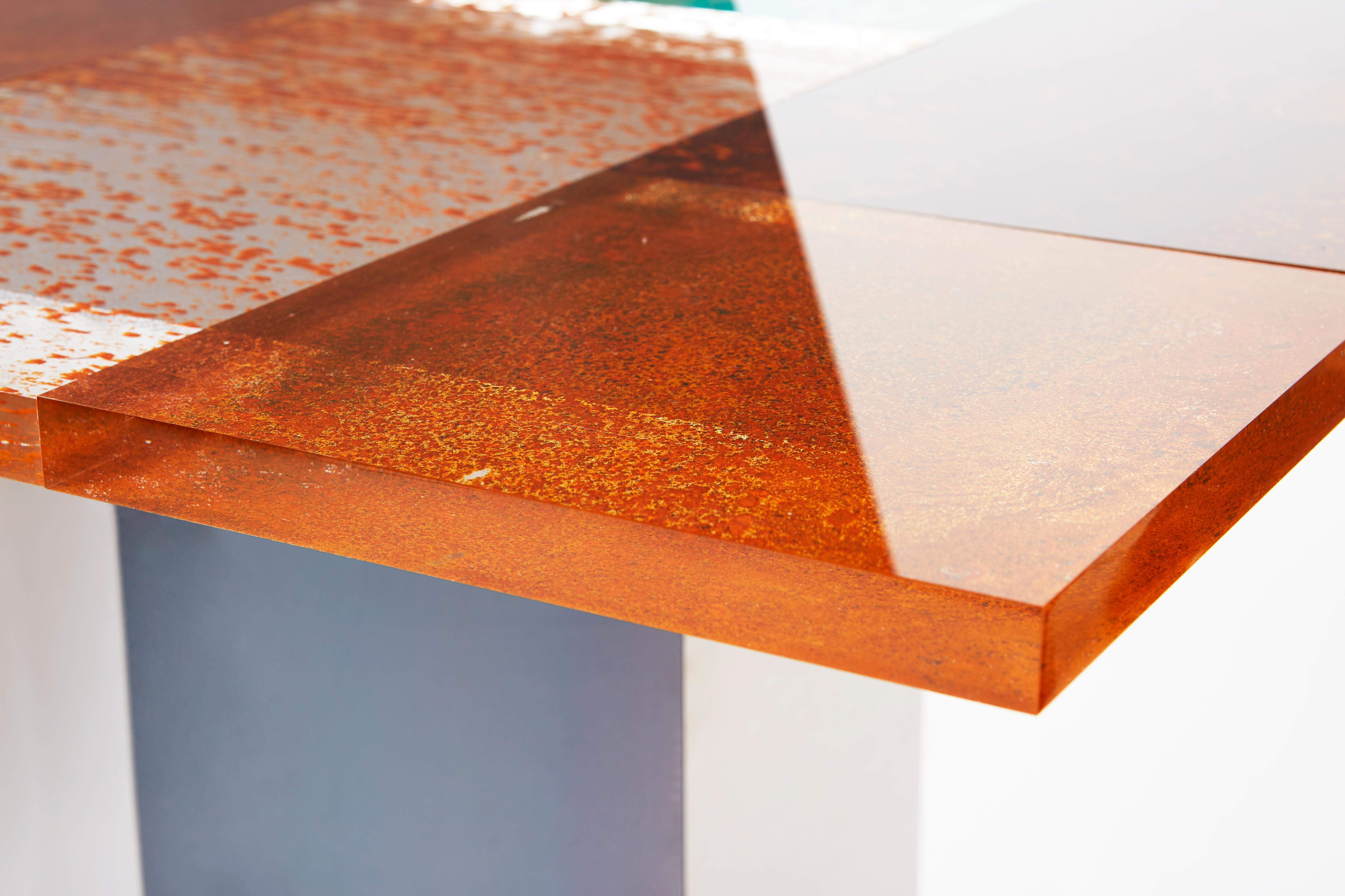 Contemporary Yuma Kano Rust Harvest Dining Table Acrylic For Sale