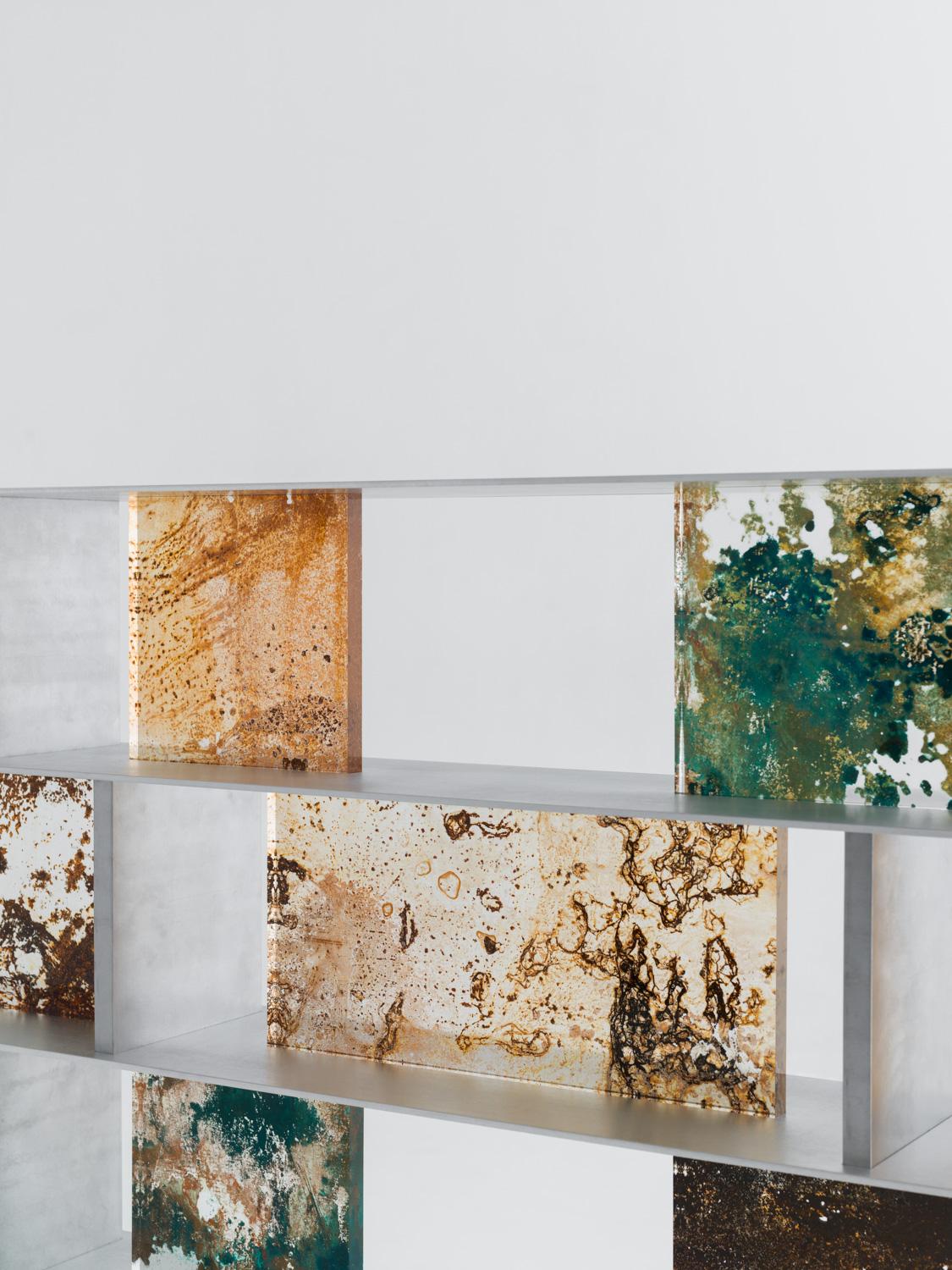 Modern Yuma Kano Rust Harvest Shelf Acrylic Art room divider  For Sale