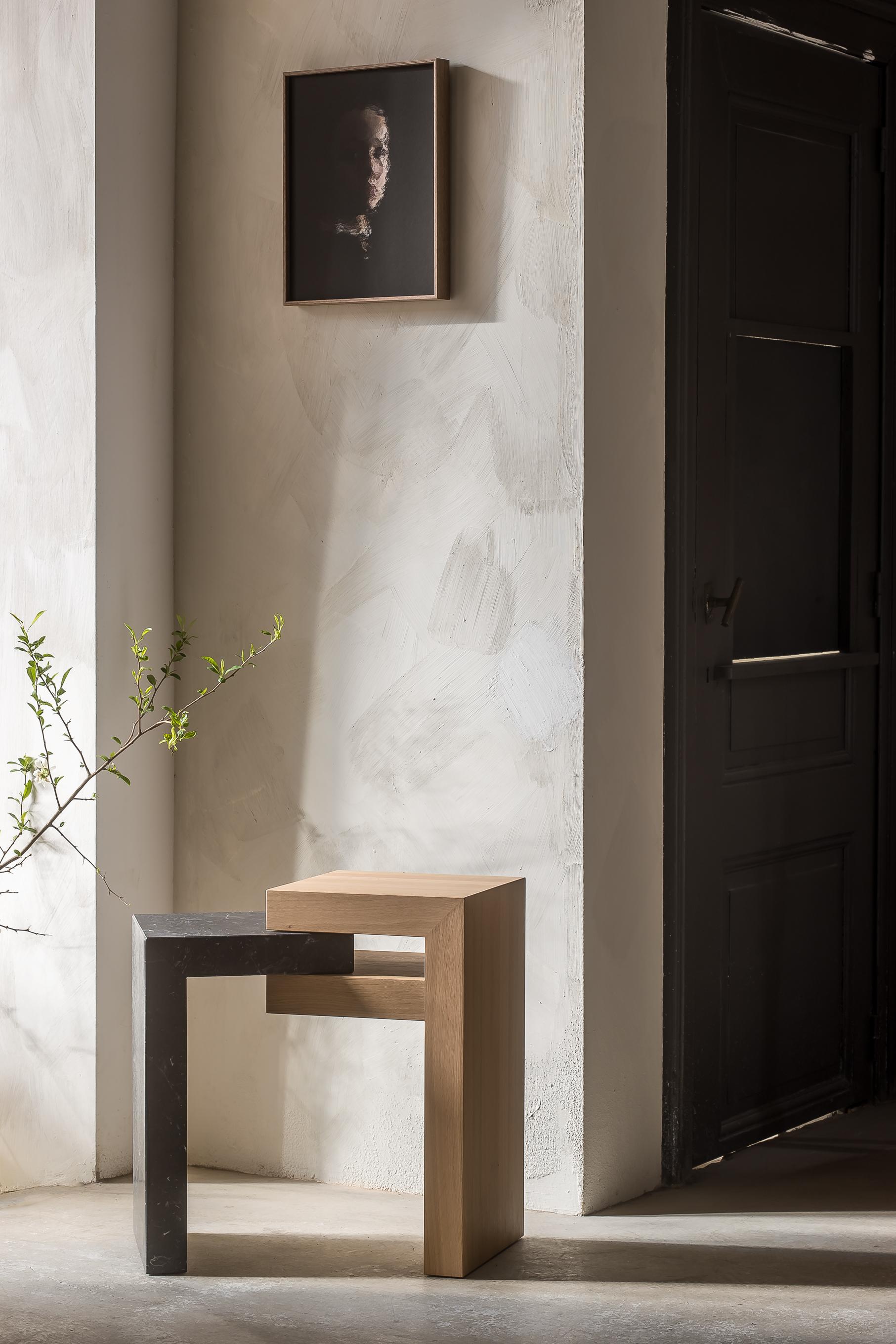 Yume Oak + Travertine Stone Bedside Table by Joyful Homes In New Condition For Sale In Geneve, CH