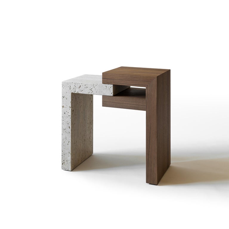 Post-Modern Yume Walnut and Stone Side Tables by Joyful Homes For Sale