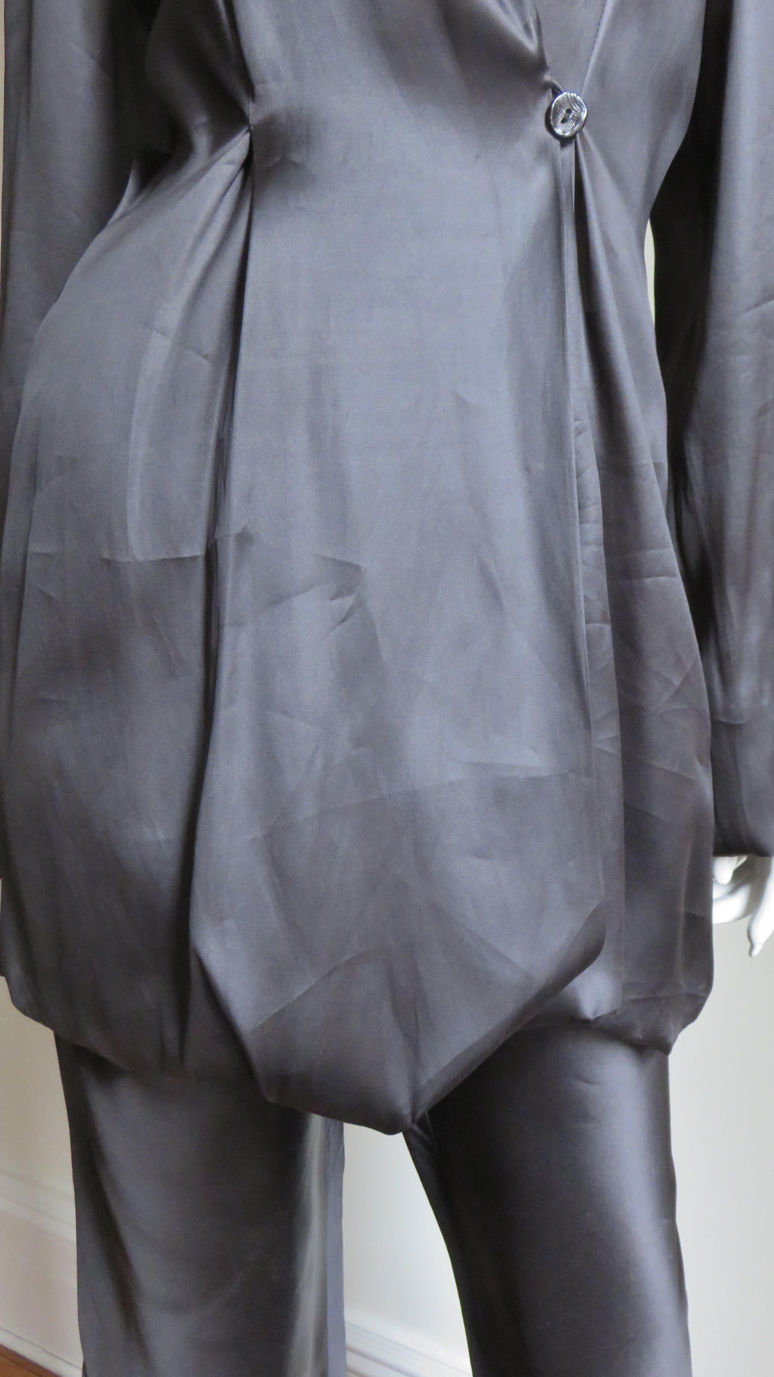 Gray Yumi Eto Silk Adjustable Parachute Jacket and Pant Suit For Sale