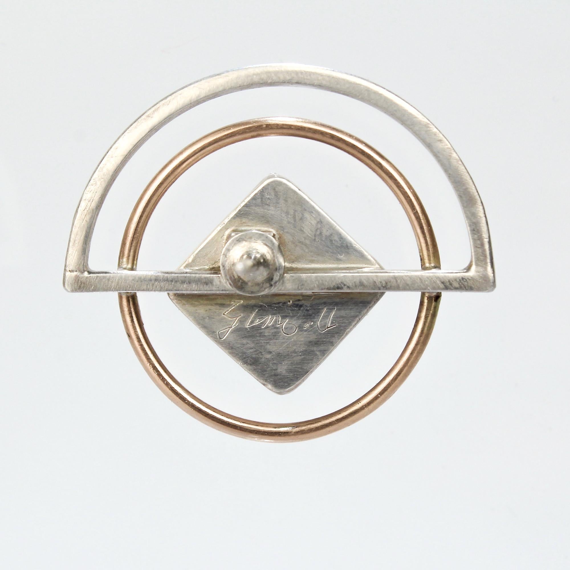 Yumi Ueno Retro Geometric Gold, Silver, & Carnelian Earrings For Sale 5