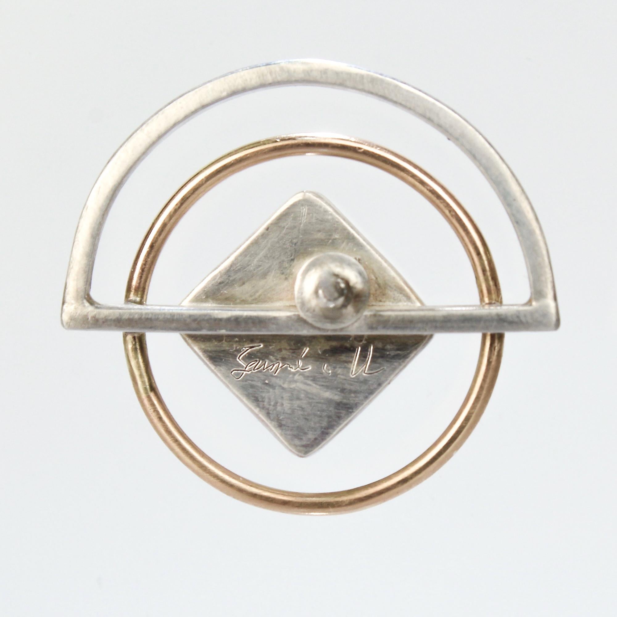 Yumi Ueno Retro Geometrische Ohrringe aus Gold, Silber und Karneol im Angebot 4