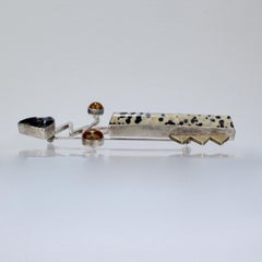 Yumi Ueno Retro Silver, Brass, Dalmation Jasper, Citrine, and Onyx Druzy Brooch