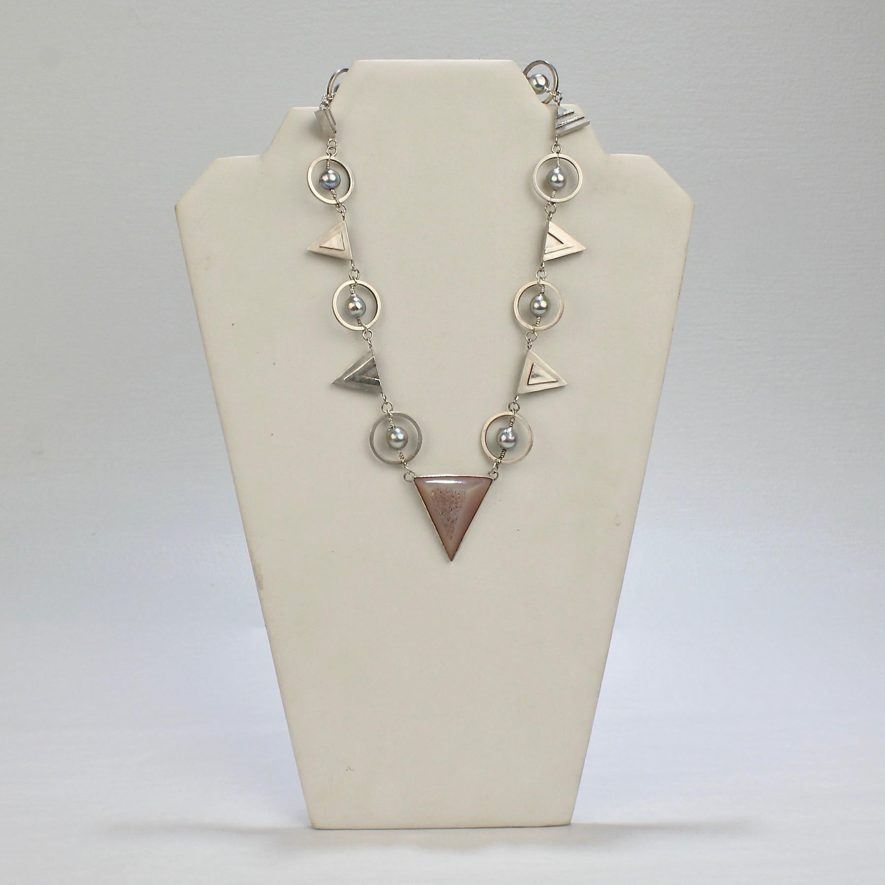 Yumi Ueno Silver, Pearl, and Gemstone Necklace and Earring Set In Good Condition In Philadelphia, PA
