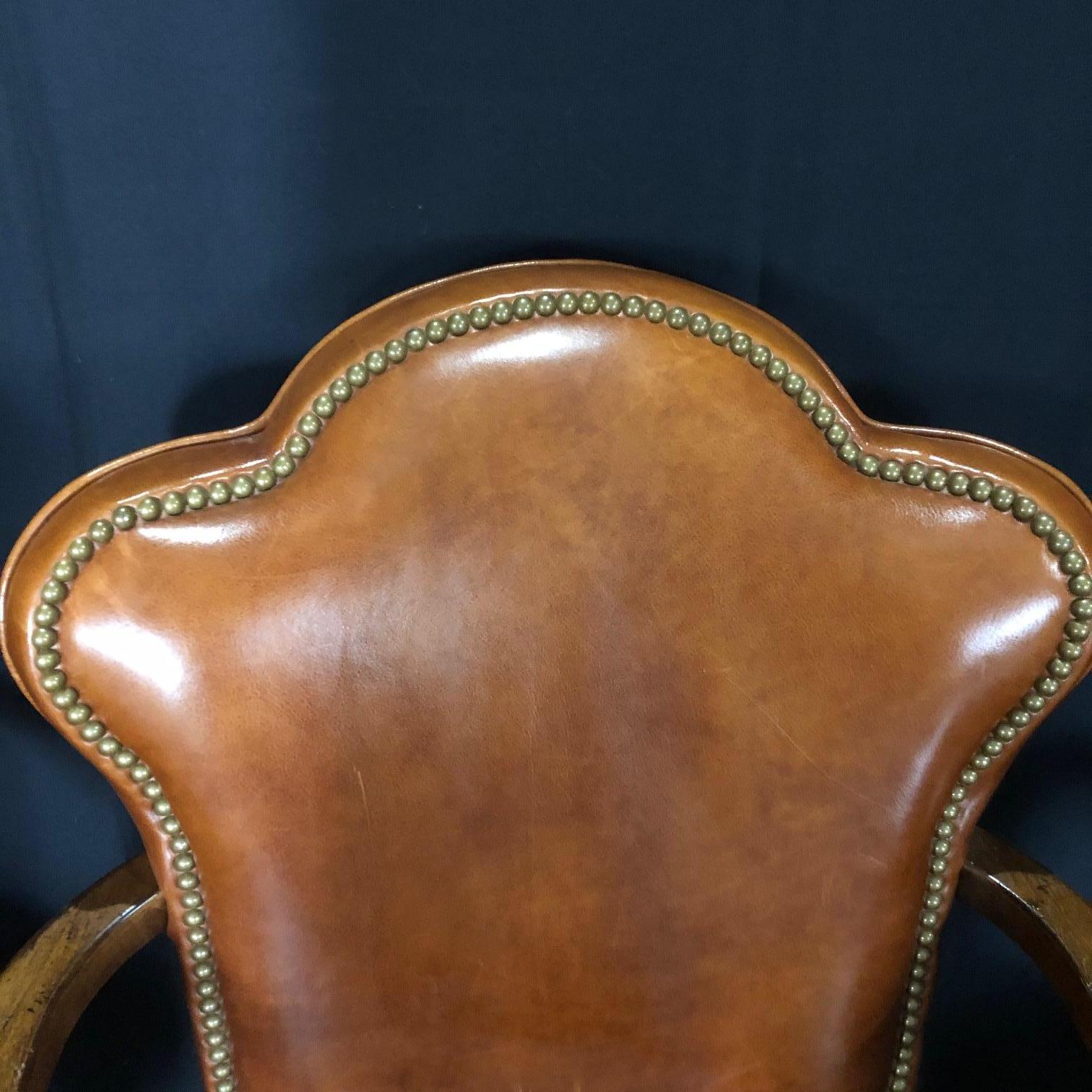 Yummy Caramel Leather Set of Three Vintage Library Club or Desk Chairs 5