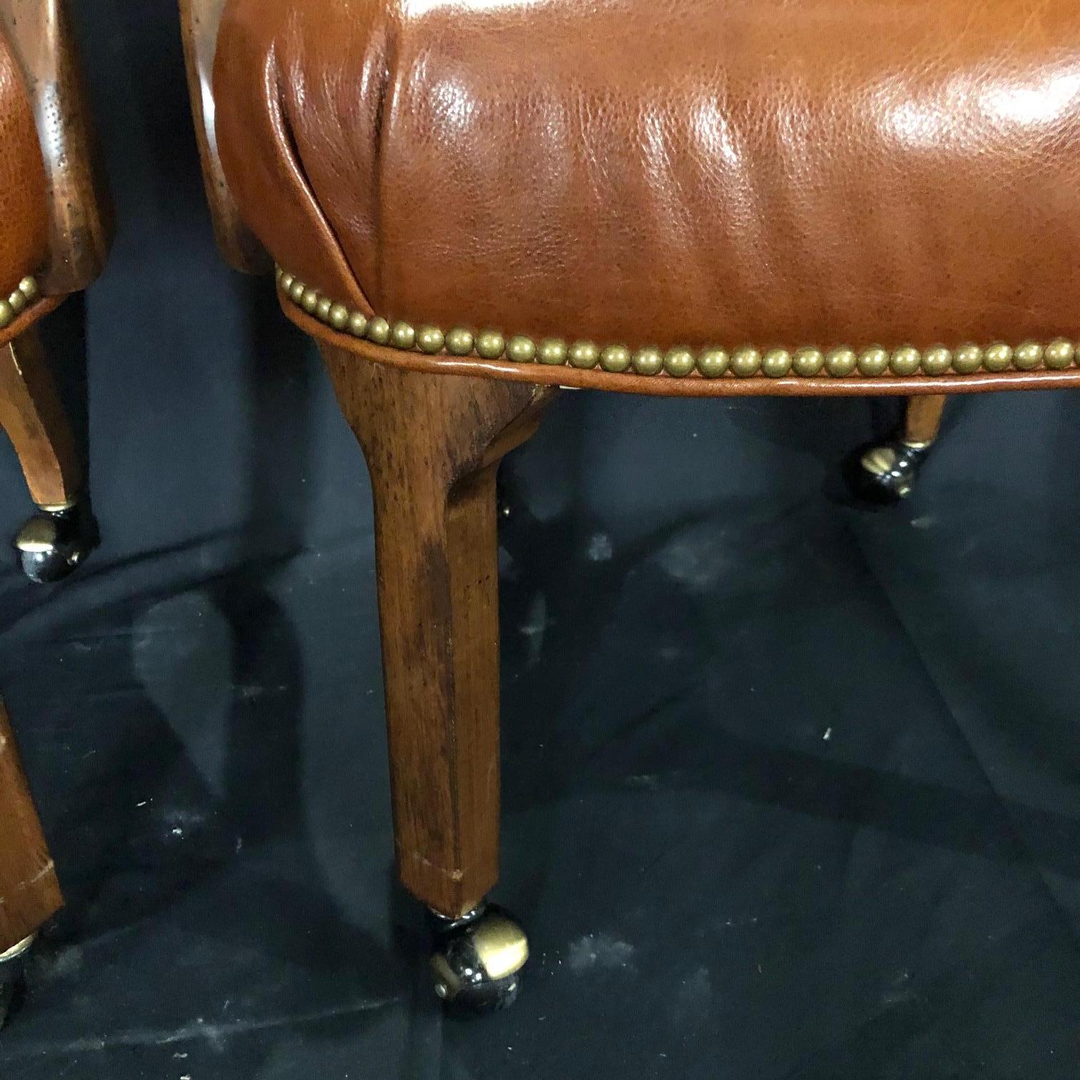 Yummy Caramel Leather Set of Three Vintage Library Club or Desk Chairs 7