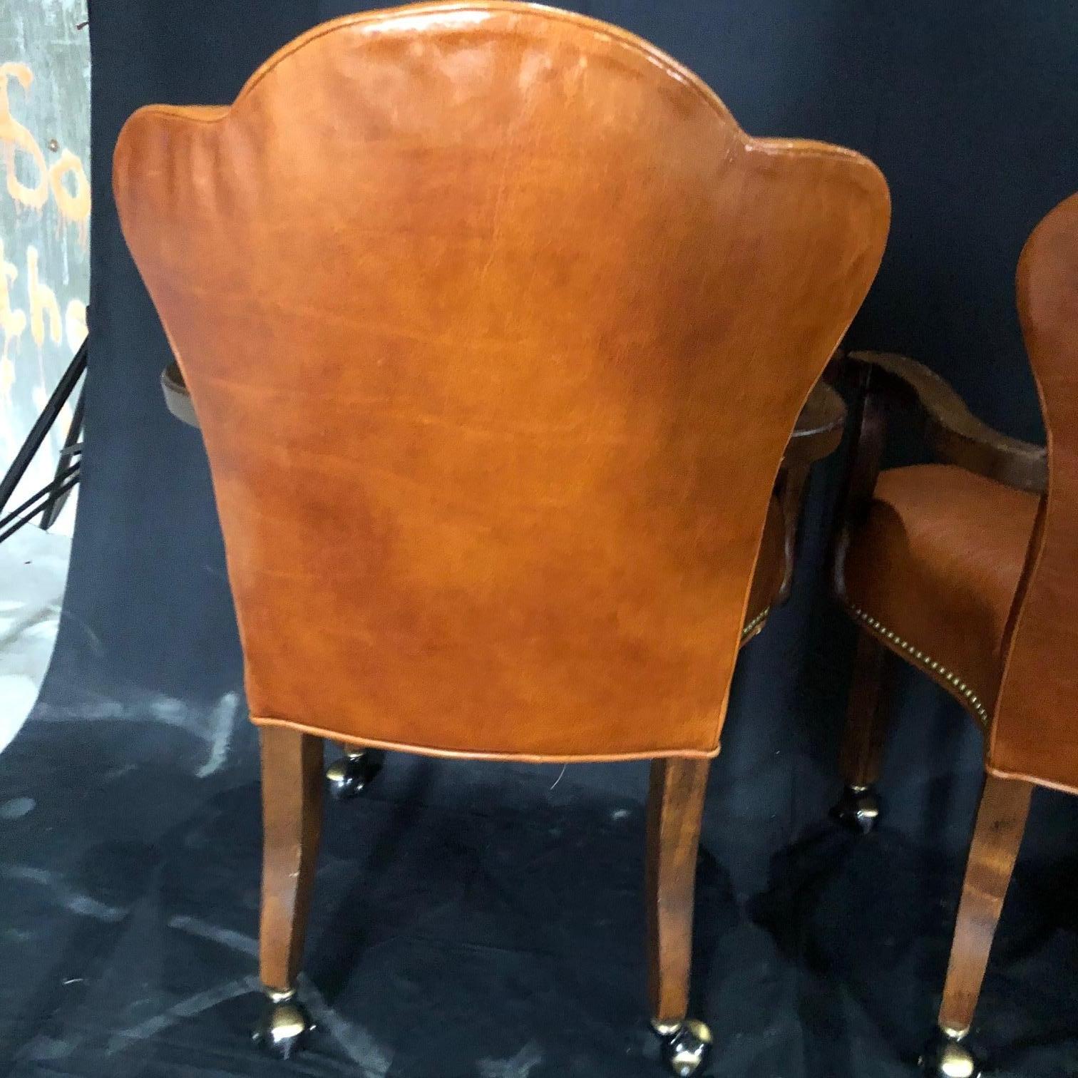 Yummy Caramel Leather Set of Three Vintage Library Club or Desk Chairs 8