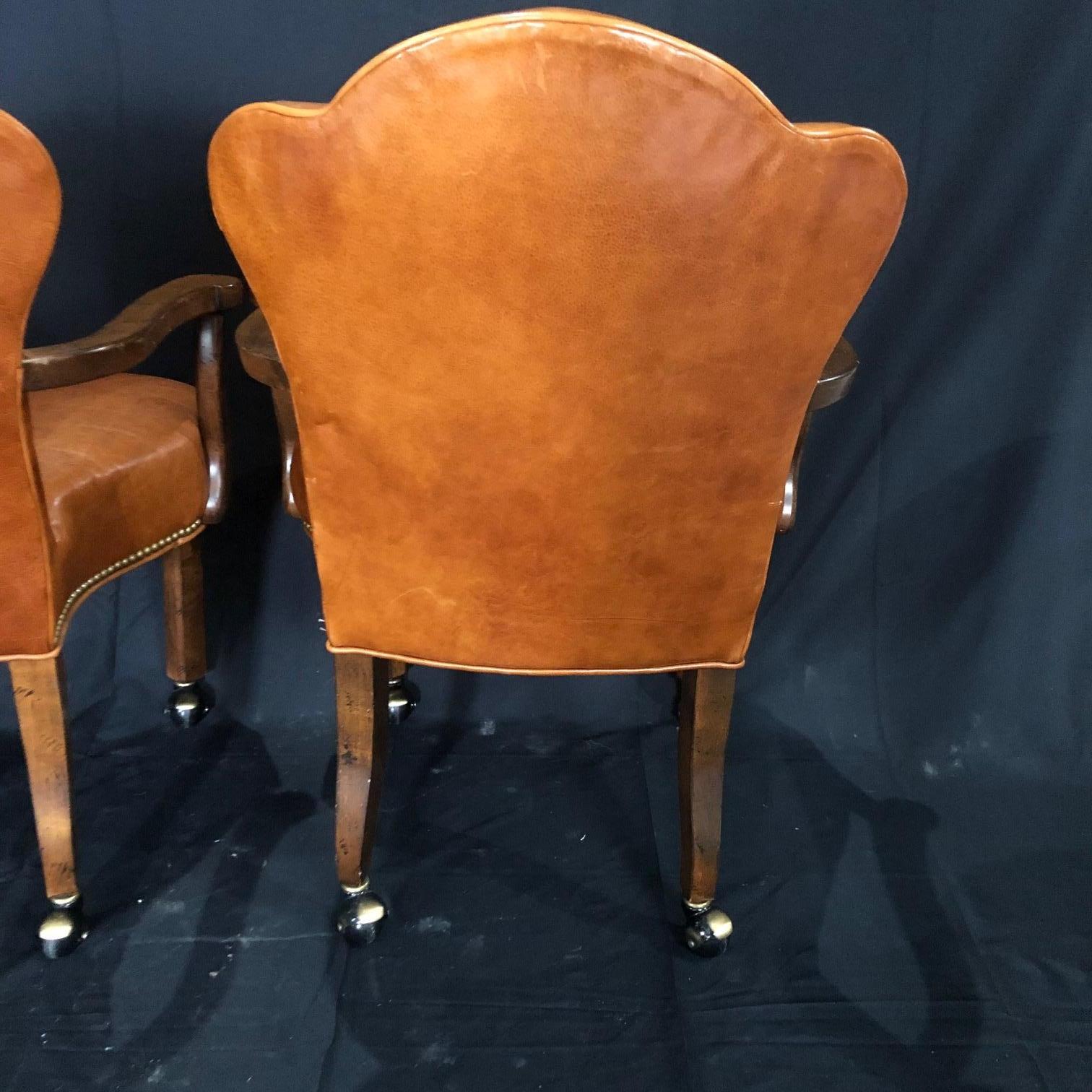 Yummy Caramel Leather Set of Three Vintage Library Club or Desk Chairs 9