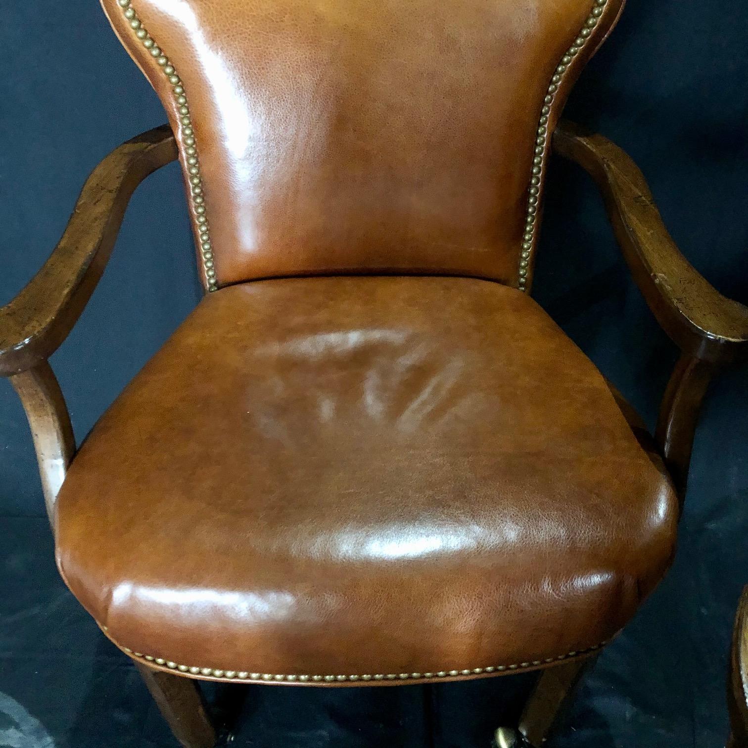 Yummy Caramel Leather Set of Three Vintage Library Club or Desk Chairs In Good Condition In Hopewell, NJ